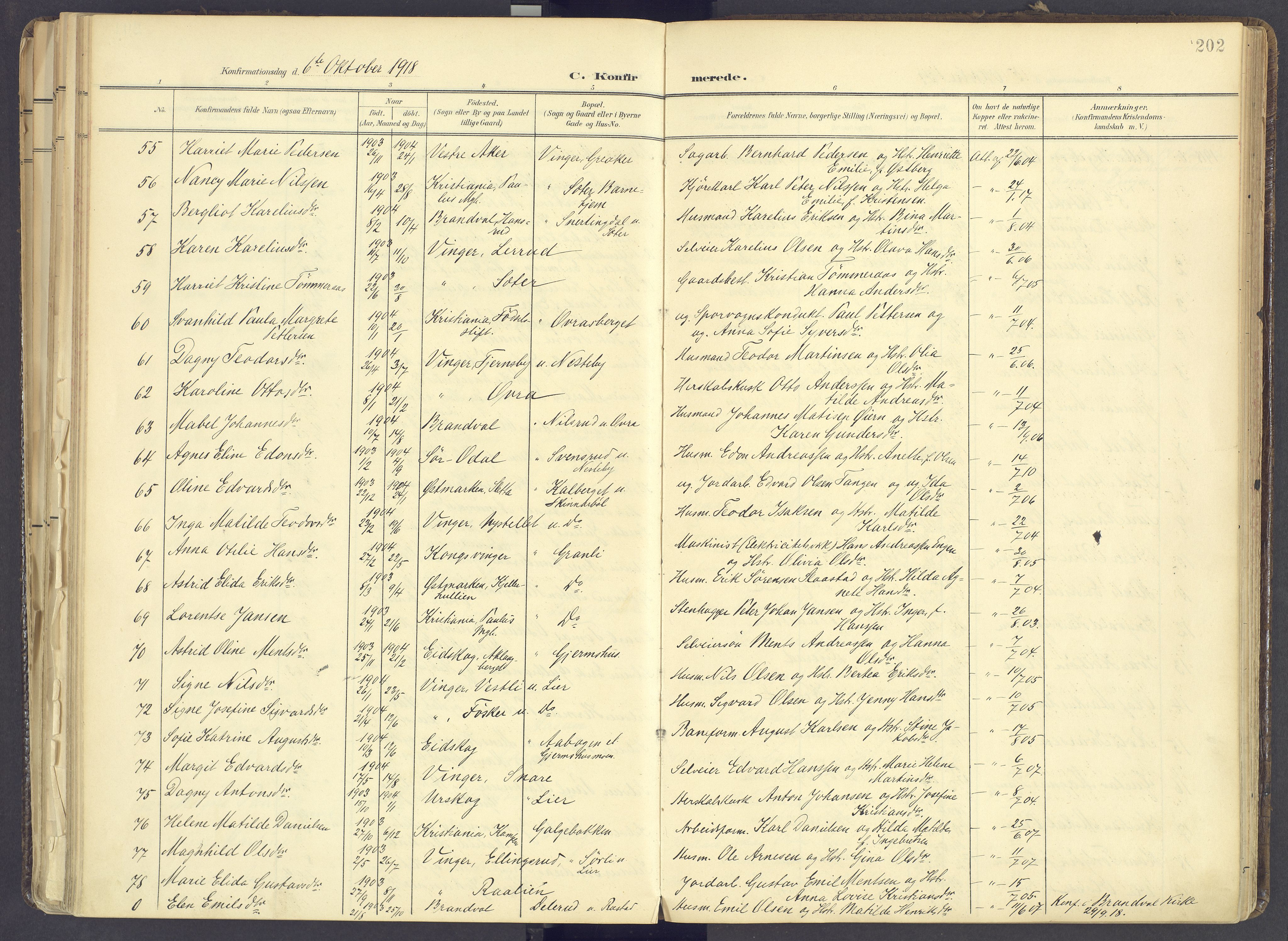 Vinger prestekontor, AV/SAH-PREST-024/H/Ha/Haa/L0017: Parish register (official) no. 17, 1901-1927, p. 202