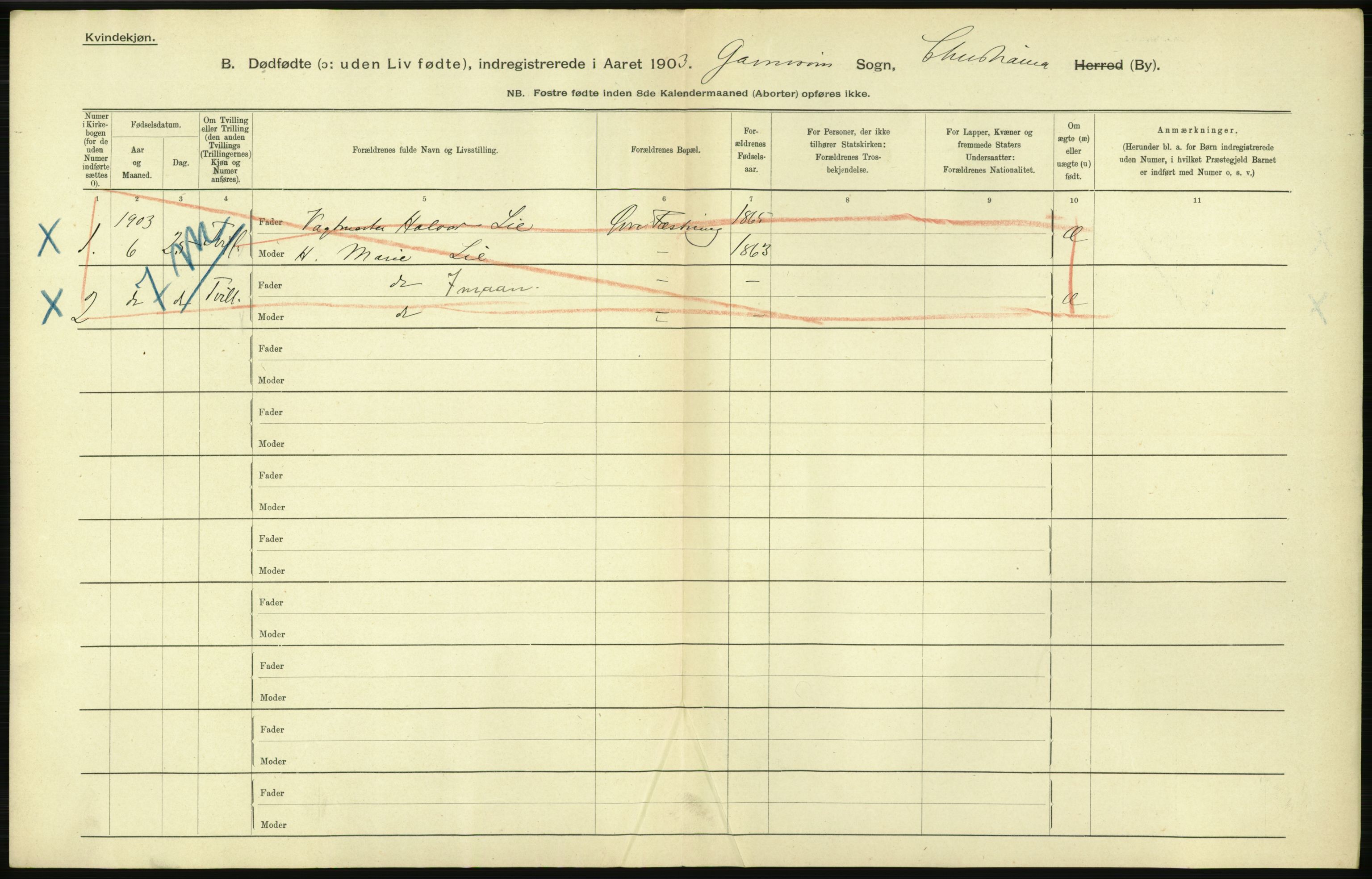 Statistisk sentralbyrå, Sosiodemografiske emner, Befolkning, AV/RA-S-2228/D/Df/Dfa/Dfaa/L0026: Smålenenes - Finnmarkens amt: Dødfødte. Byer., 1903, p. 82