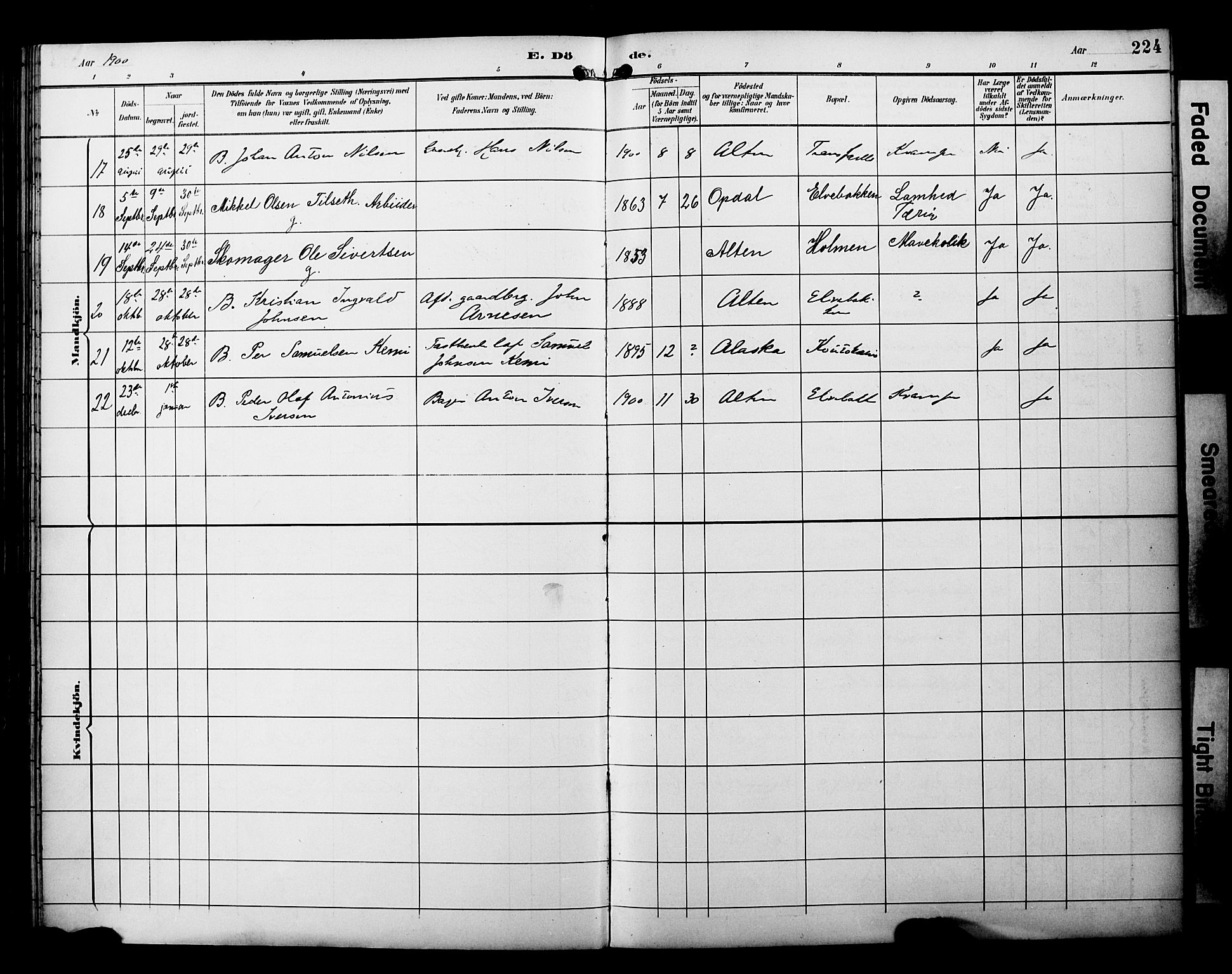 Alta sokneprestkontor, SATØ/S-1338/H/Ha/L0003.kirke: Parish register (official) no. 3, 1892-1904, p. 224