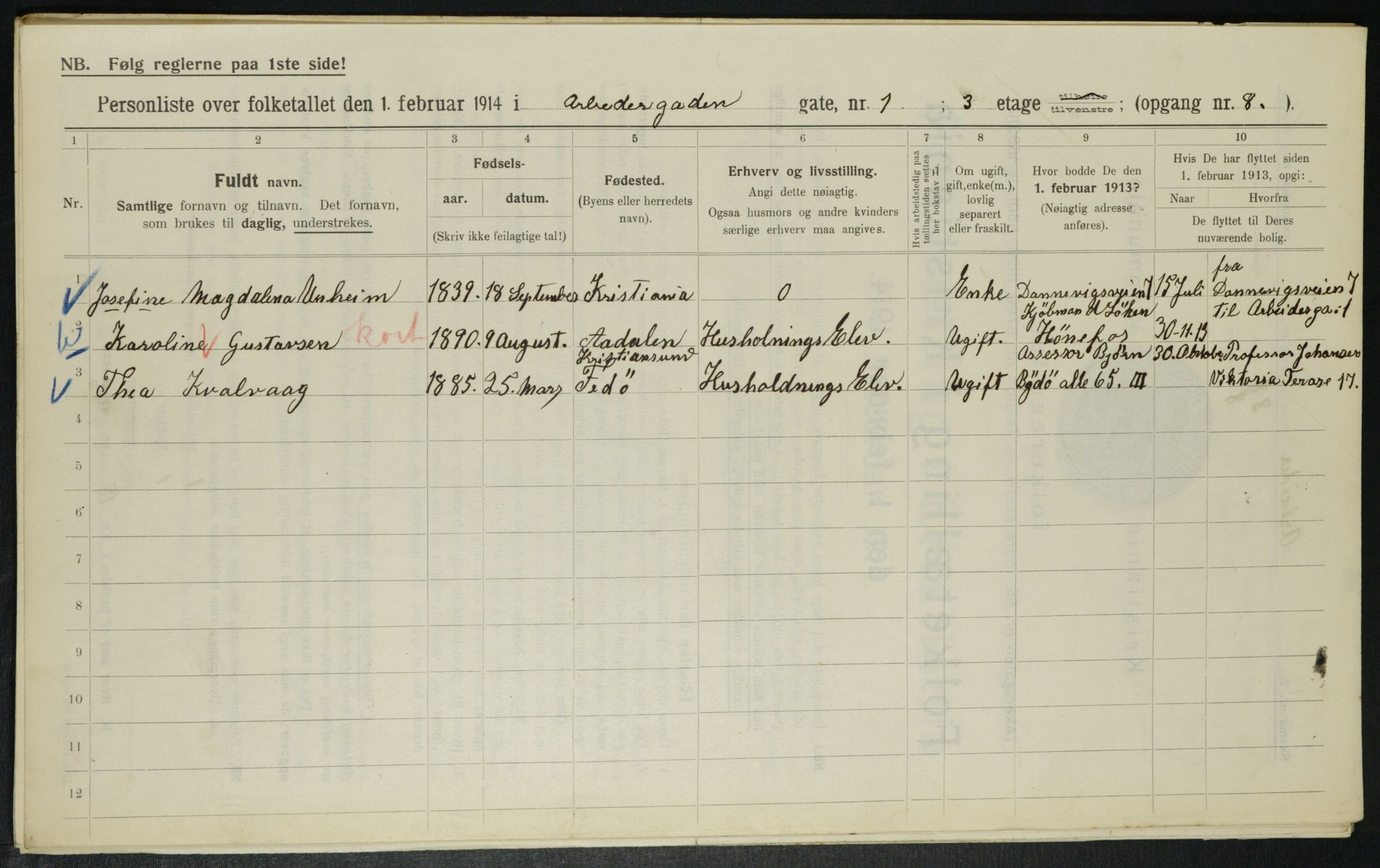 OBA, Municipal Census 1914 for Kristiania, 1914, p. 1484