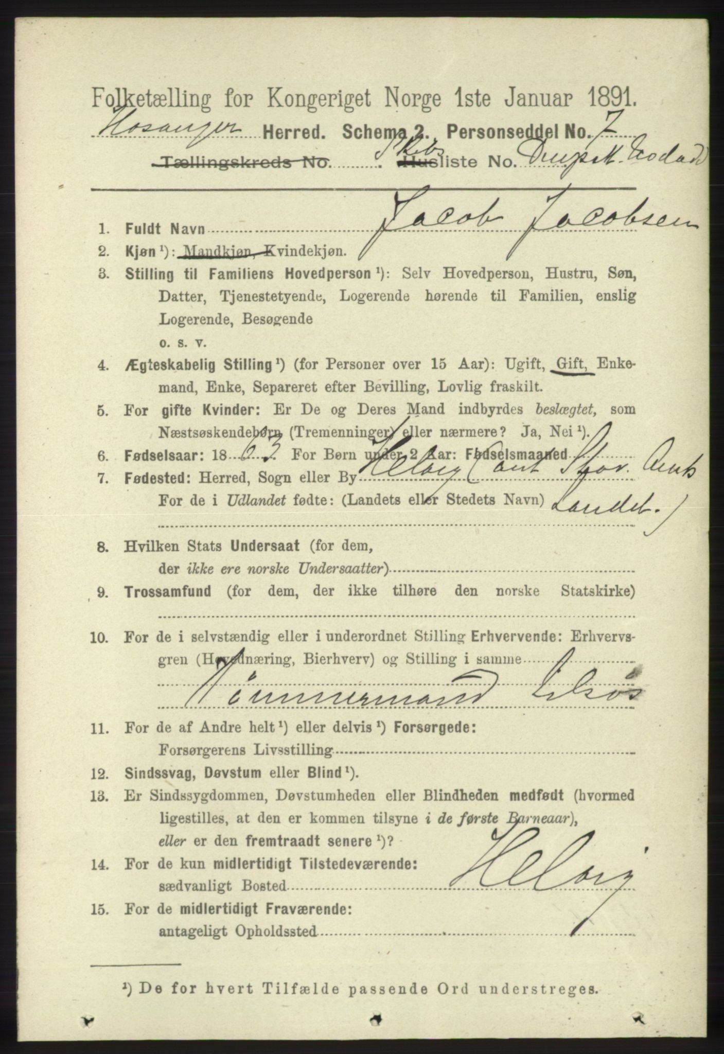 RA, 1891 census for 1253 Hosanger, 1891, p. 4281