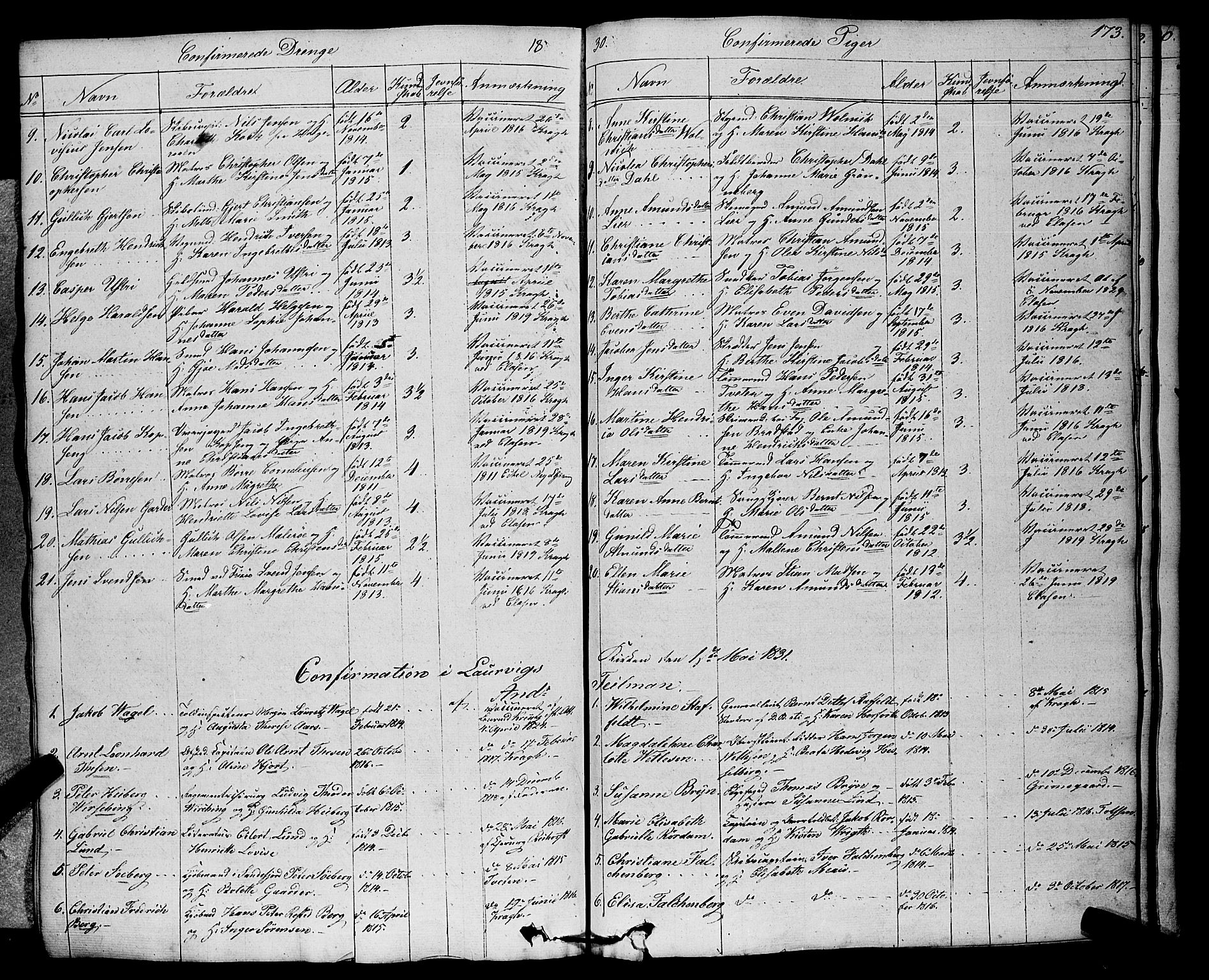 Larvik kirkebøker, SAKO/A-352/F/Fa/L0002: Parish register (official) no. I 2, 1825-1847, p. 173