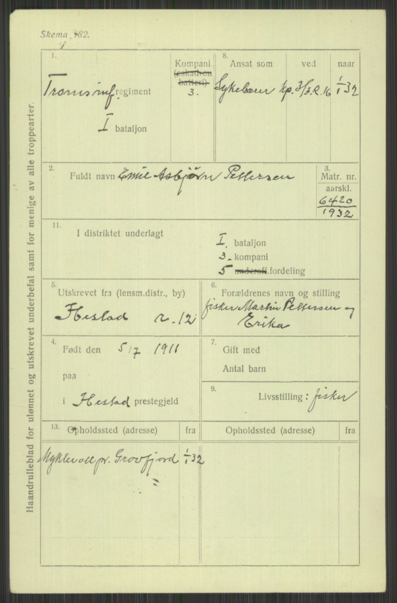 Forsvaret, Troms infanteriregiment nr. 16, AV/RA-RAFA-3146/P/Pa/L0016: Rulleblad for regimentets menige mannskaper, årsklasse 1932, 1932, p. 1337