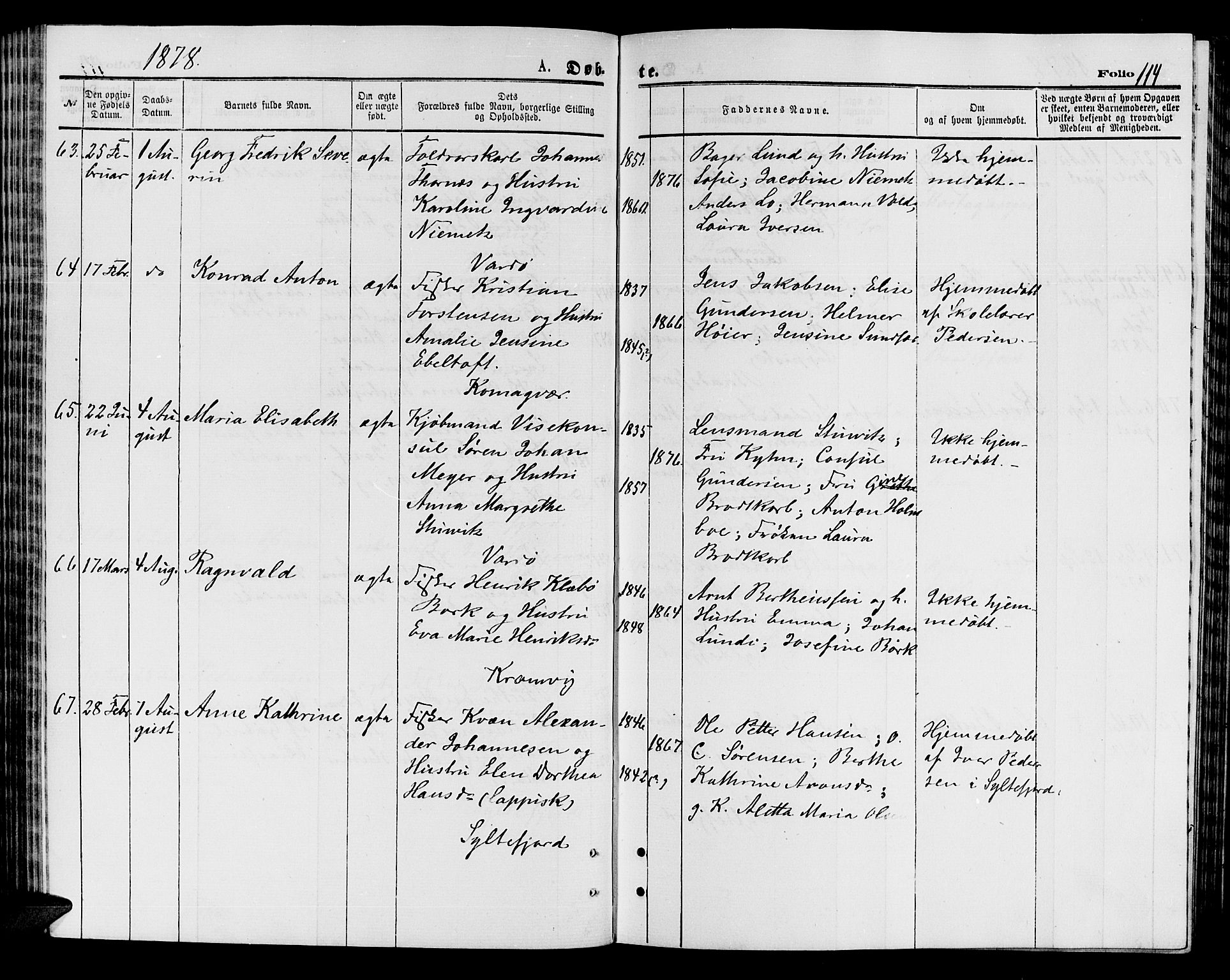 Vardø sokneprestkontor, AV/SATØ-S-1332/H/Hb/L0003klokker: Parish register (copy) no. 3, 1871-1878, p. 114