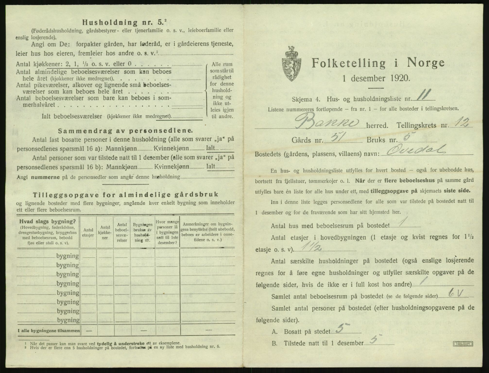 SAK, 1920 census for Bakke, 1920, p. 592