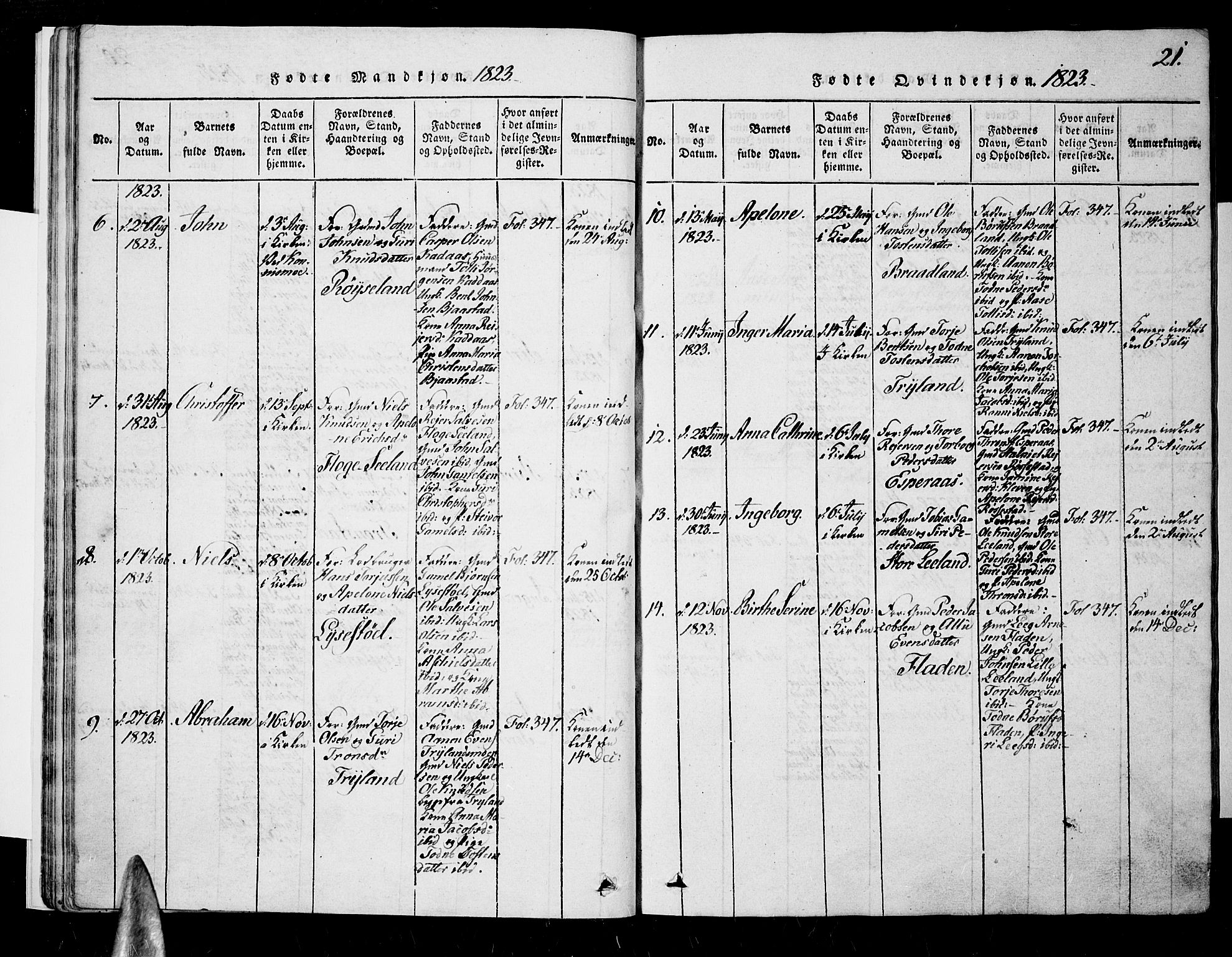 Nord-Audnedal sokneprestkontor, SAK/1111-0032/F/Fa/Fab/L0001: Parish register (official) no. A 1, 1816-1858, p. 21