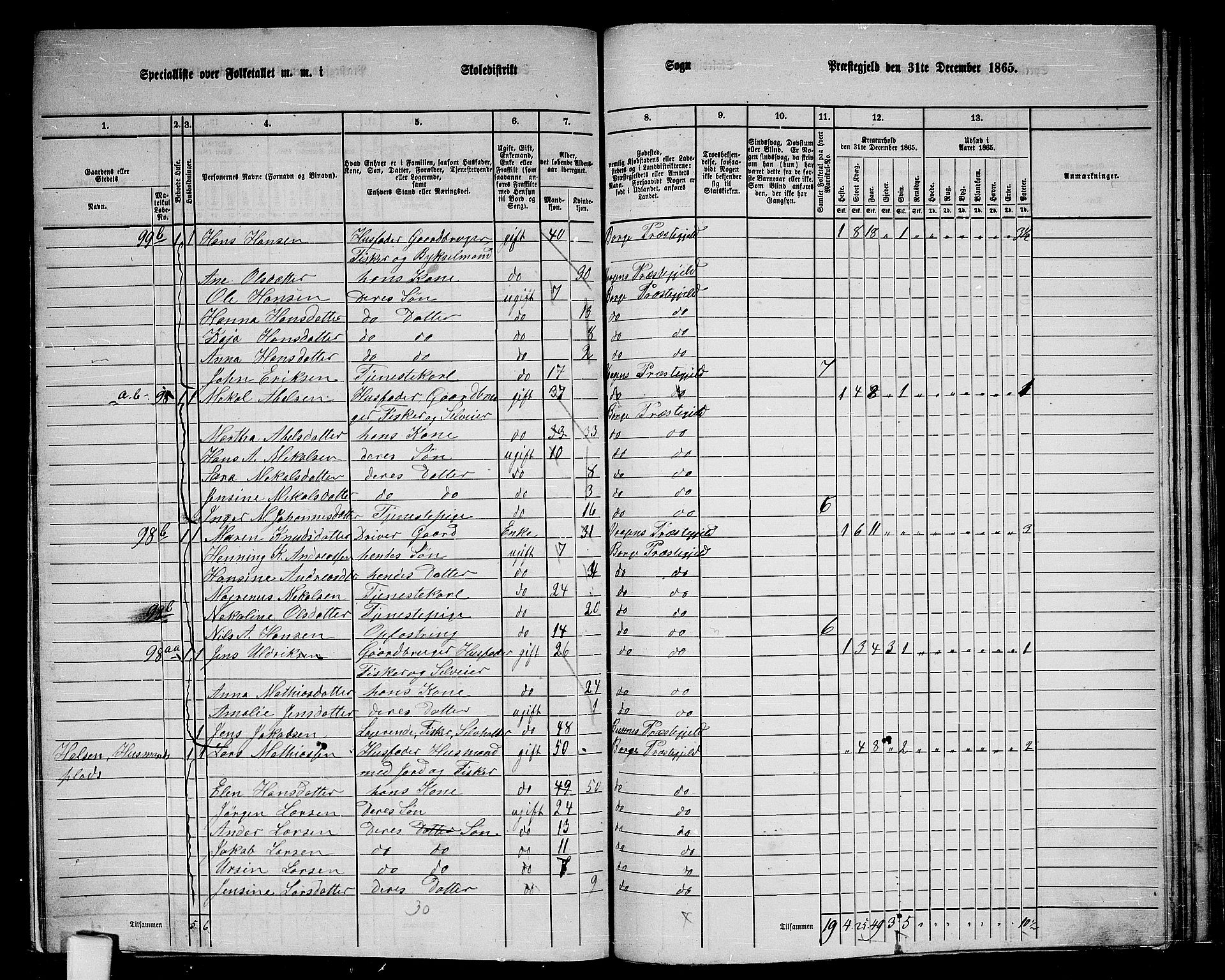 RA, 1865 census for Borge, 1865, p. 48