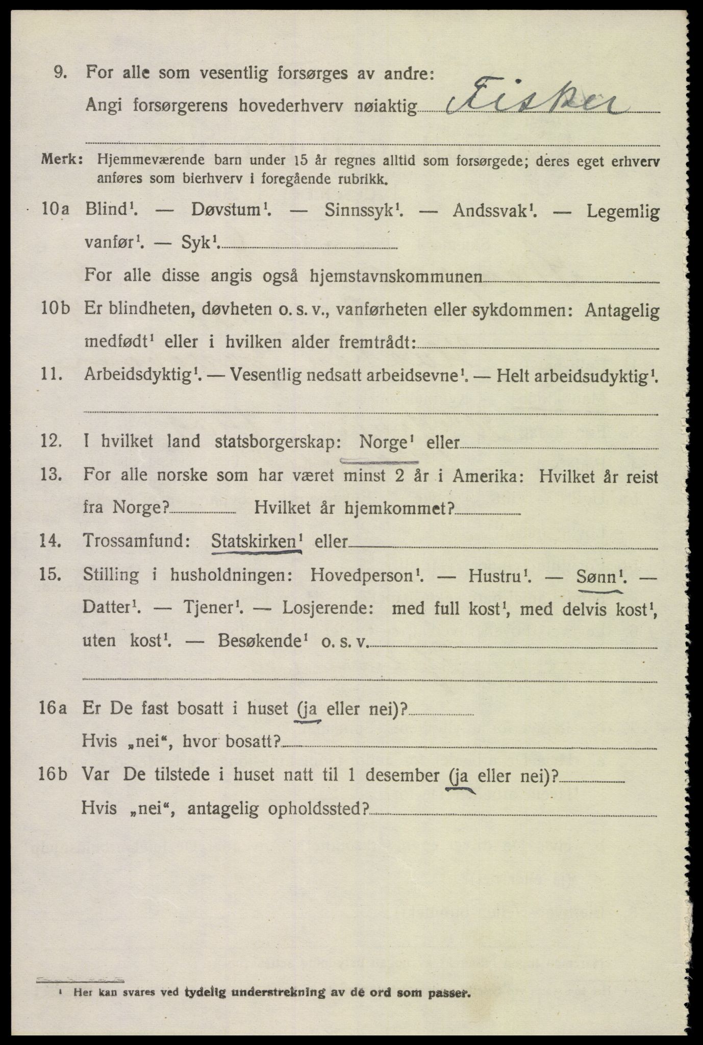 SAK, 1920 census for Spangereid, 1920, p. 2202