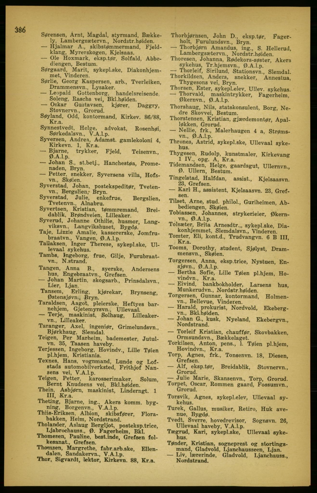 Aker adressebok/adressekalender, PUBL/001/A/003: Akers adressekalender, 1924-1925, p. 386