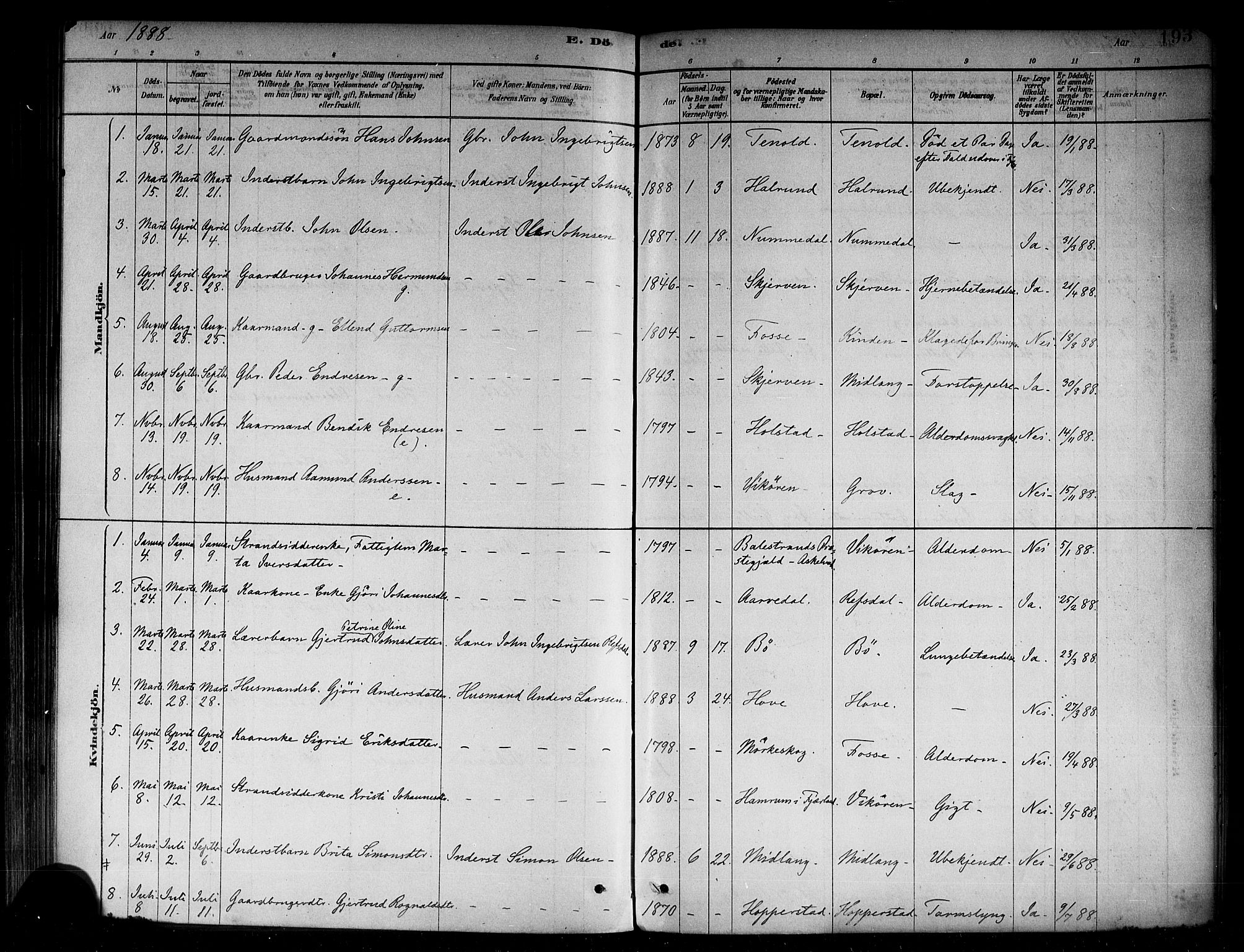 Vik sokneprestembete, AV/SAB-A-81501/H/Haa/Haab/L0001: Parish register (official) no. B 1, 1878-1890, p. 193