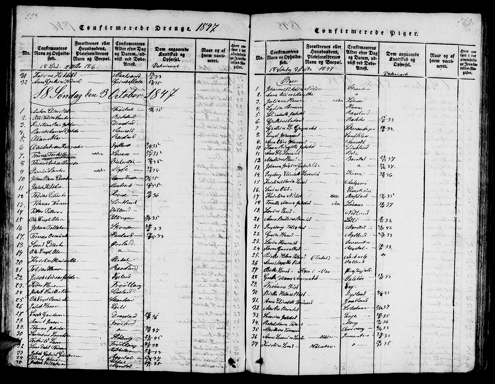 Sokndal sokneprestkontor, SAST/A-101808: Parish register (copy) no. B 1, 1815-1848, p. 558-559