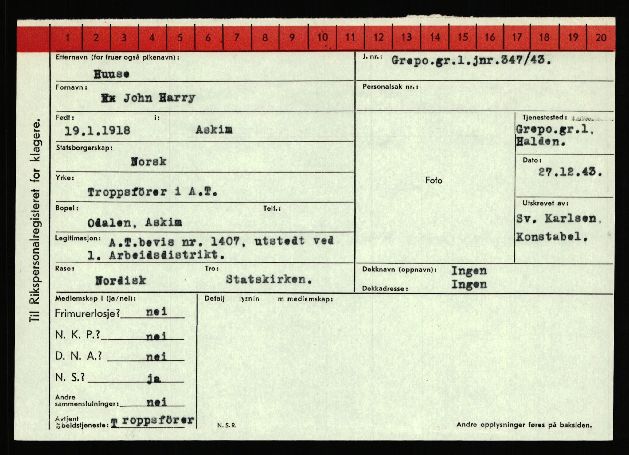 Statspolitiet - Hovedkontoret / Osloavdelingen, AV/RA-S-1329/C/Ca/L0007: Hol - Joelsen, 1943-1945, p. 1465