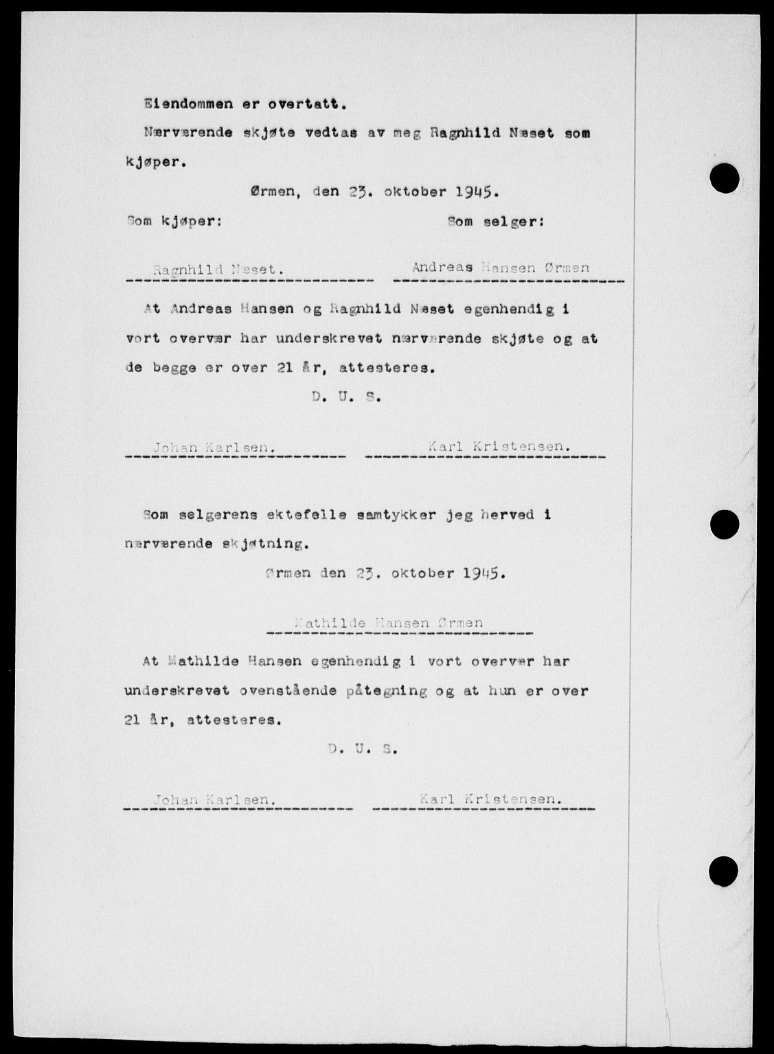 Onsøy sorenskriveri, SAO/A-10474/G/Ga/Gab/L0015: Mortgage book no. II A-15, 1945-1946, Diary no: : 1444/1945