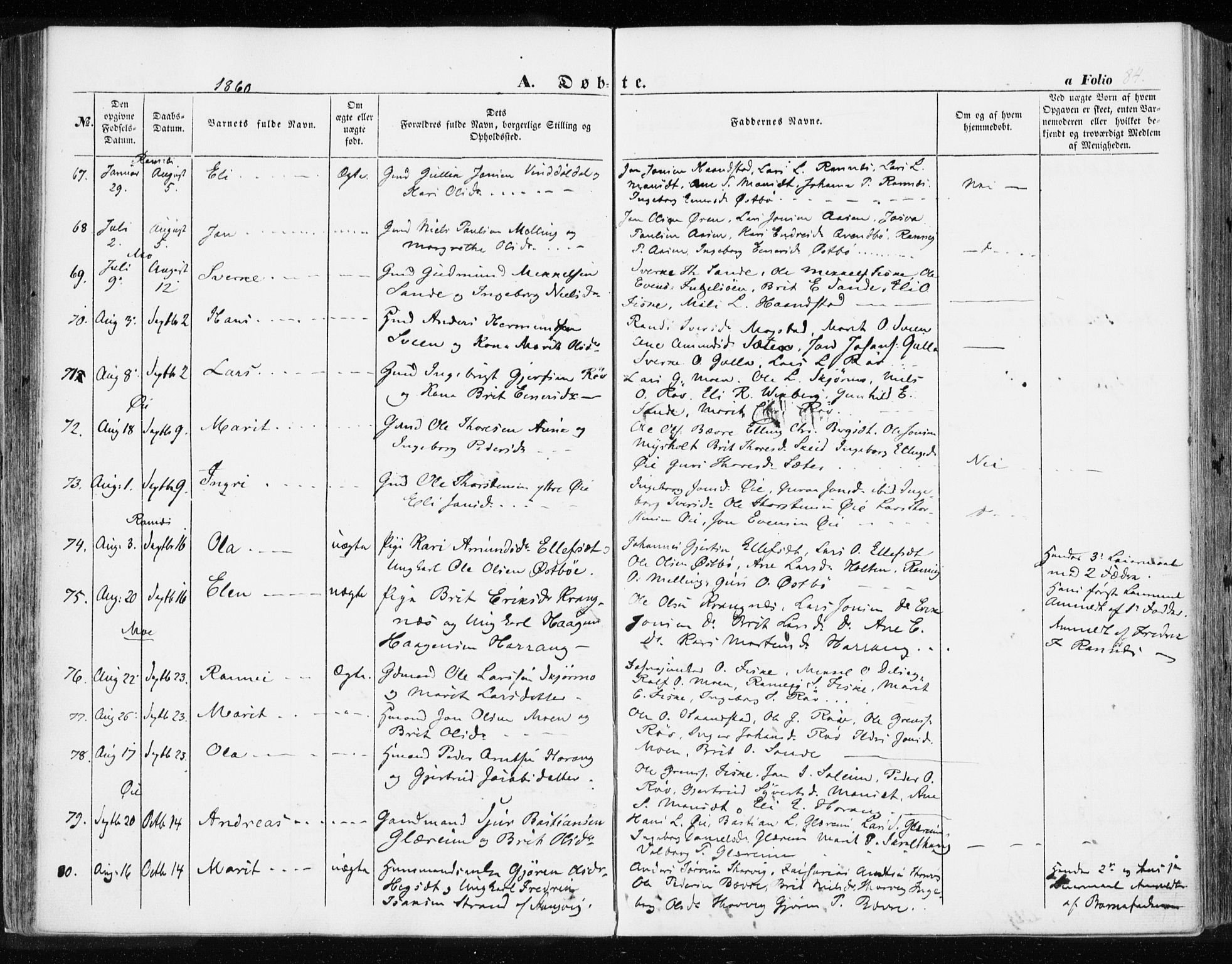 Ministerialprotokoller, klokkerbøker og fødselsregistre - Møre og Romsdal, AV/SAT-A-1454/595/L1044: Parish register (official) no. 595A06, 1852-1863, p. 84