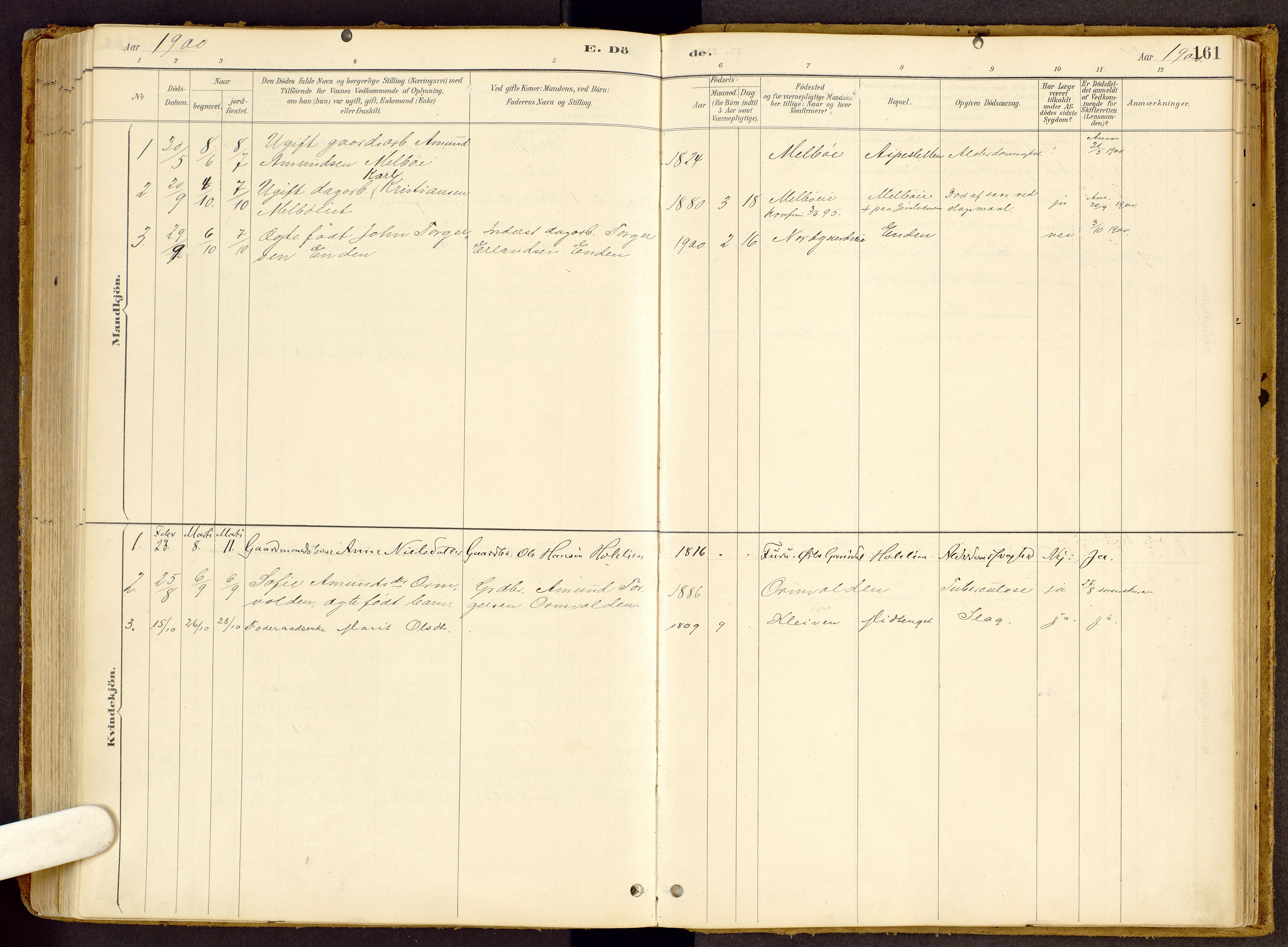 Vestre Gausdal prestekontor, SAH/PREST-094/H/Ha/Haa/L0002: Parish register (official) no. 2, 1887-1918, p. 161