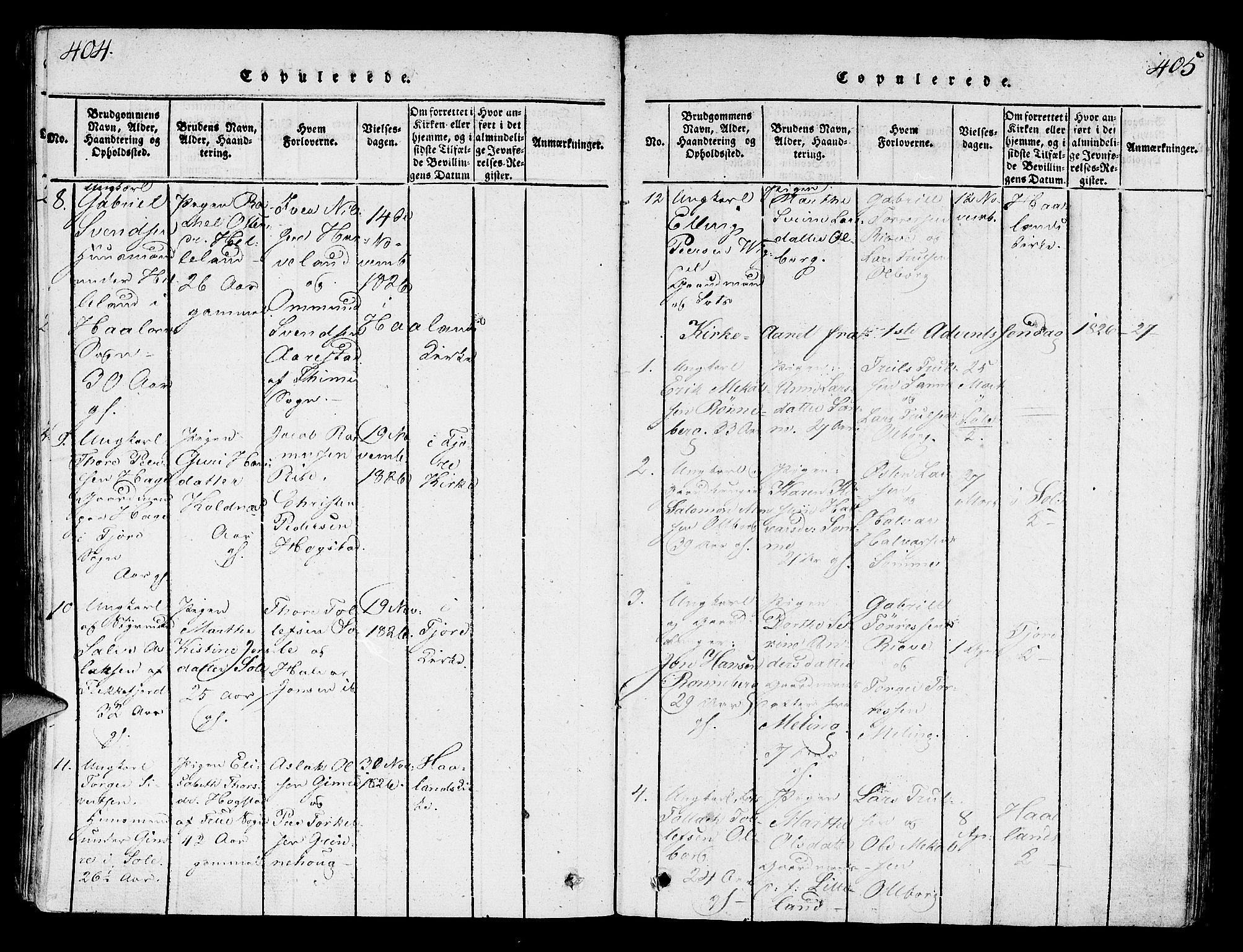 Håland sokneprestkontor, AV/SAST-A-101802/001/30BA/L0004: Parish register (official) no. A 4, 1815-1829, p. 404-405