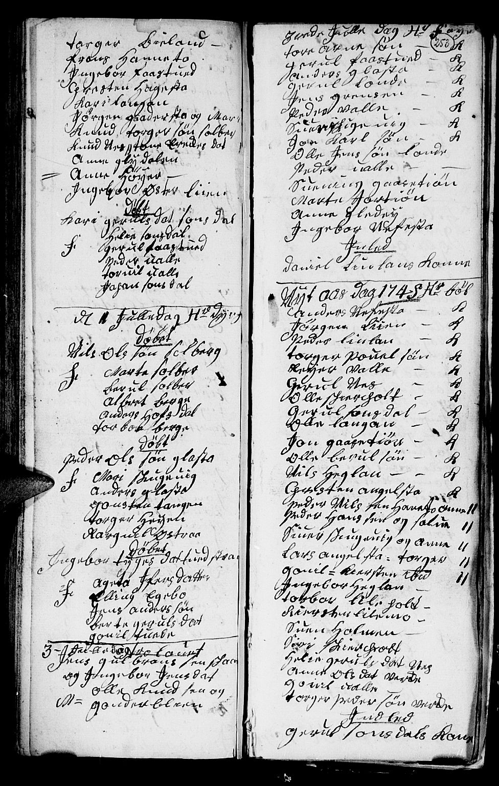Holt sokneprestkontor, SAK/1111-0021/F/Fb/L0004: Parish register (copy) no. B 4, 1730-1746, p. 253