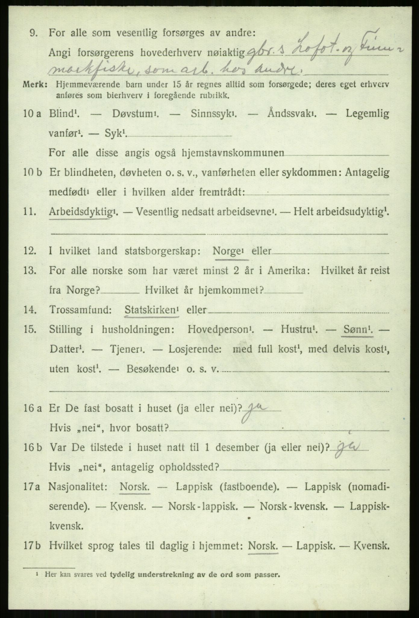 SATØ, 1920 census for Salangen, 1920, p. 1325