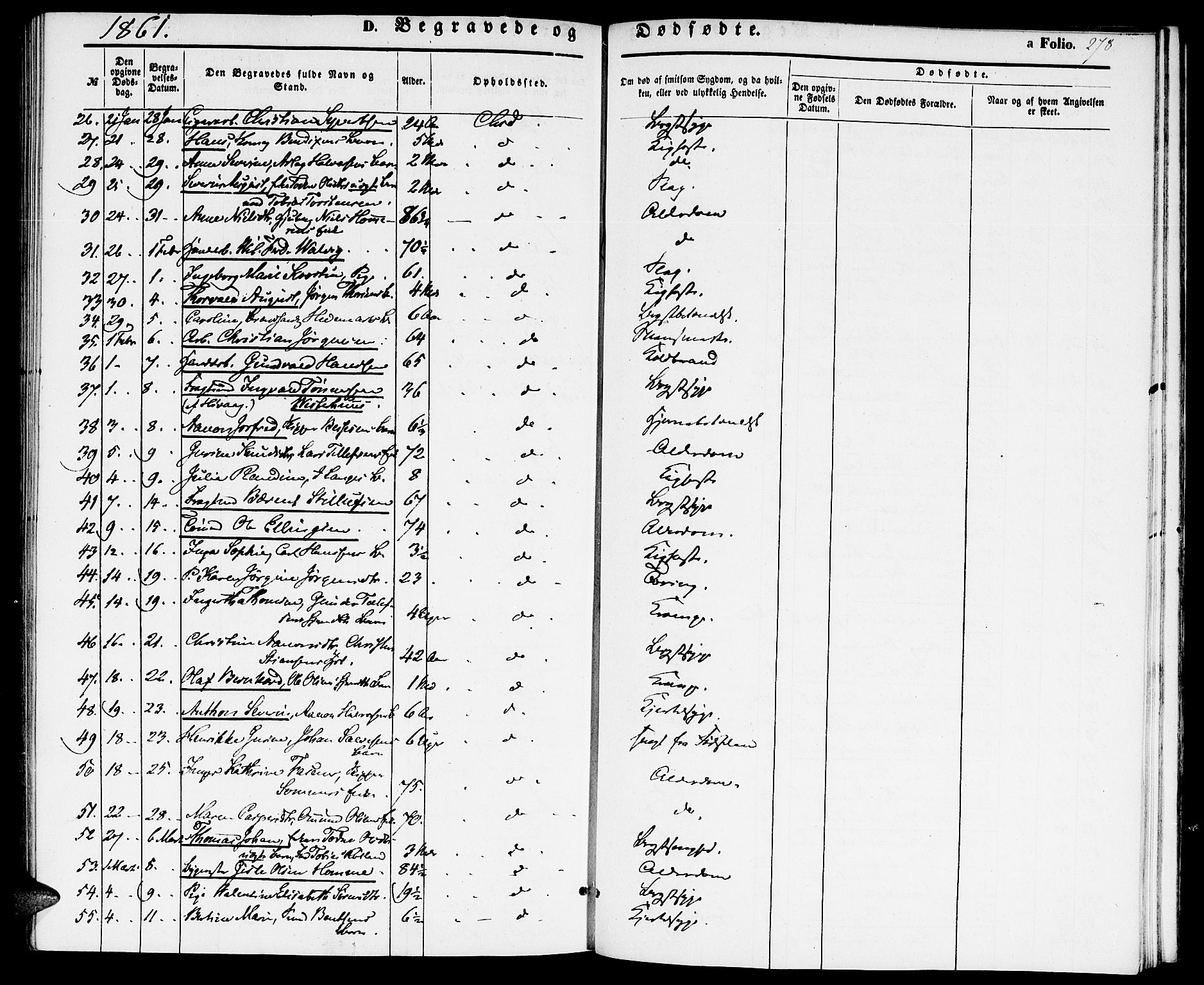 Kristiansand domprosti, SAK/1112-0006/F/Fb/L0011: Parish register (copy) no. B 11, 1851-1861, p. 278