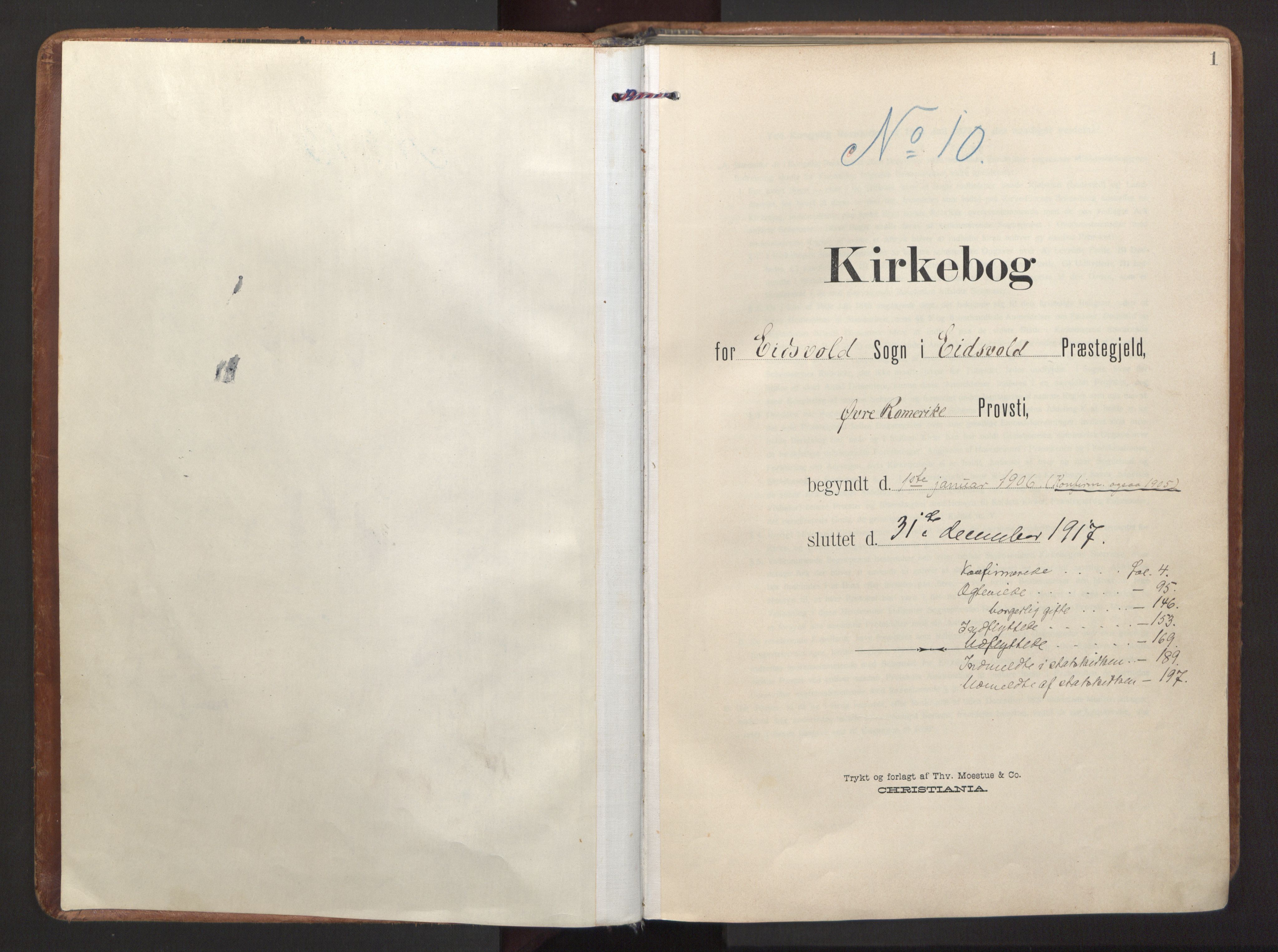 Eidsvoll prestekontor Kirkebøker, SAO/A-10888/F/Fa: Parish register (official) no. I 7, 1905-1920, p. 1