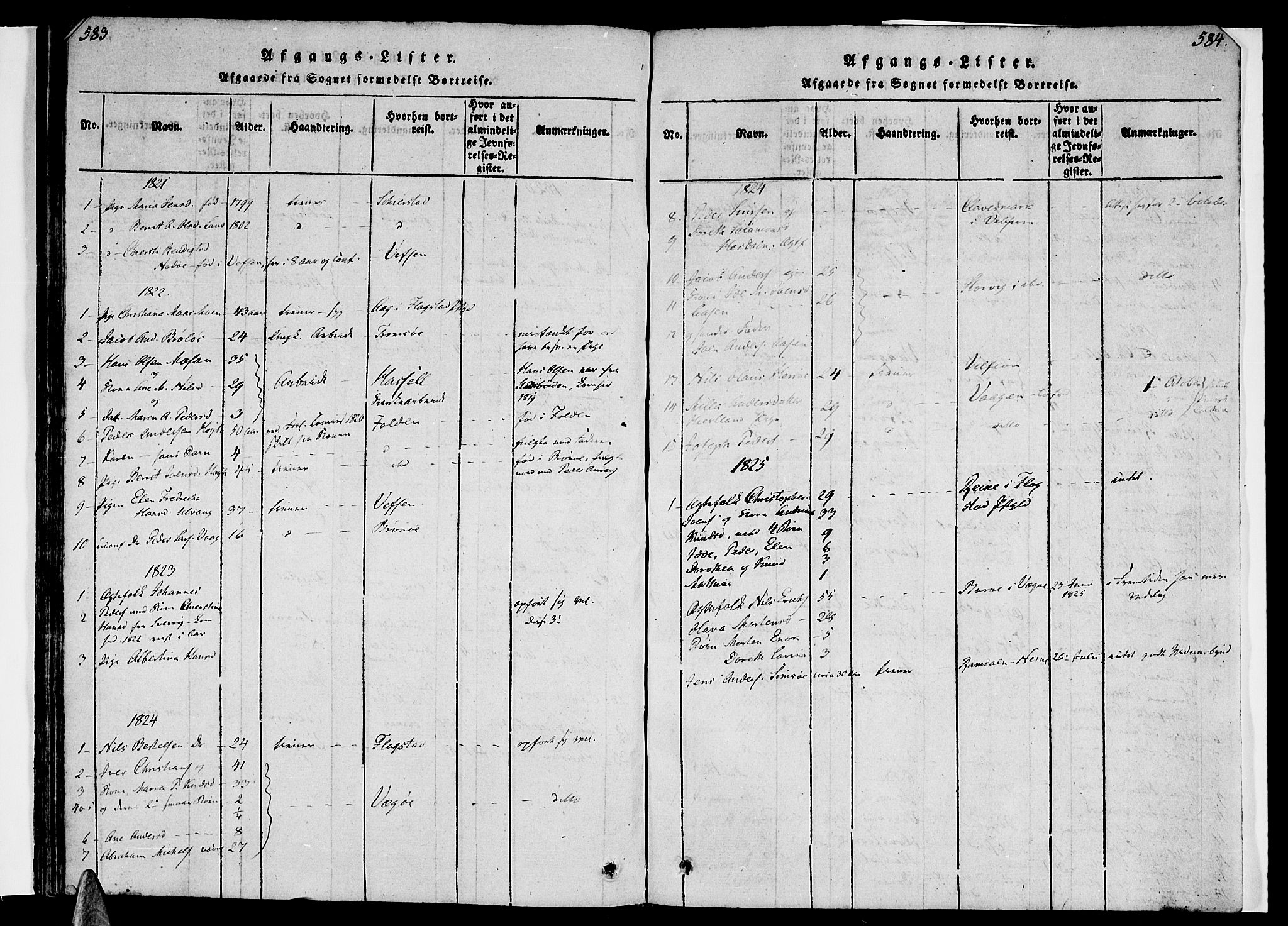 Ministerialprotokoller, klokkerbøker og fødselsregistre - Nordland, SAT/A-1459/830/L0445: Parish register (official) no. 830A09, 1820-1830, p. 583-584