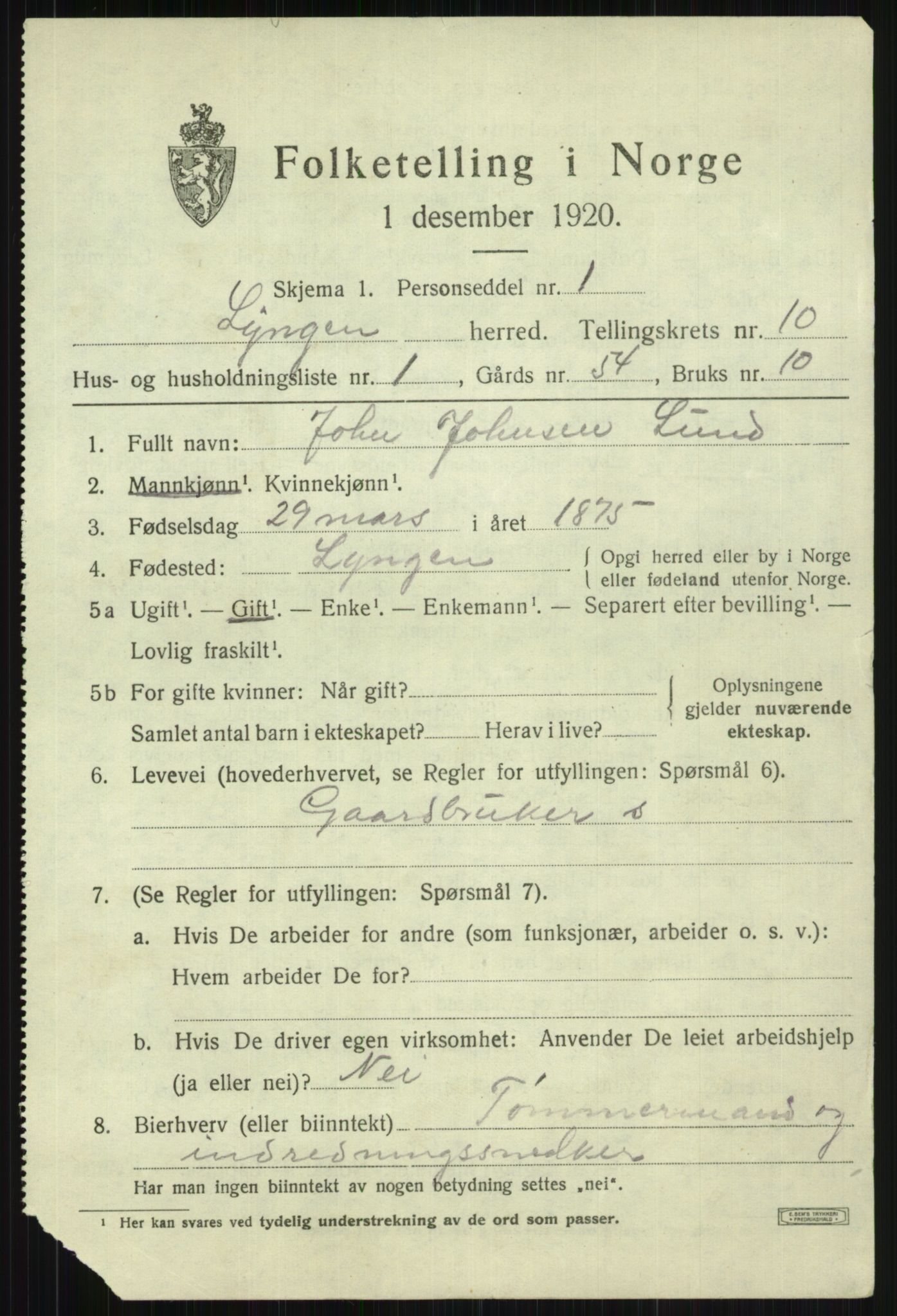 SATØ, 1920 census for Lyngen, 1920, p. 8097