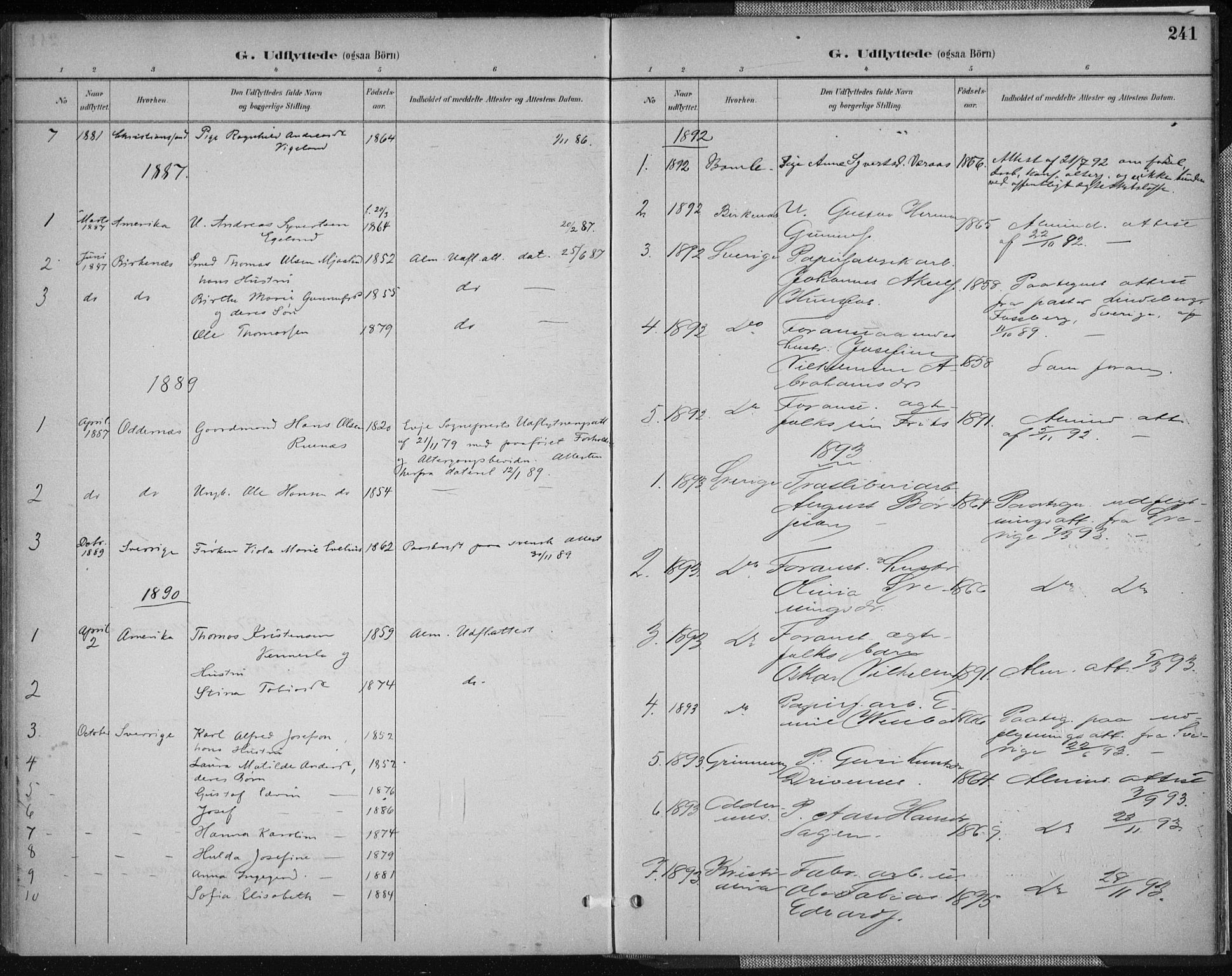 Vennesla sokneprestkontor, AV/SAK-1111-0045/Fa/Fab/L0004: Parish register (official) no. A 4, 1884-1896, p. 241