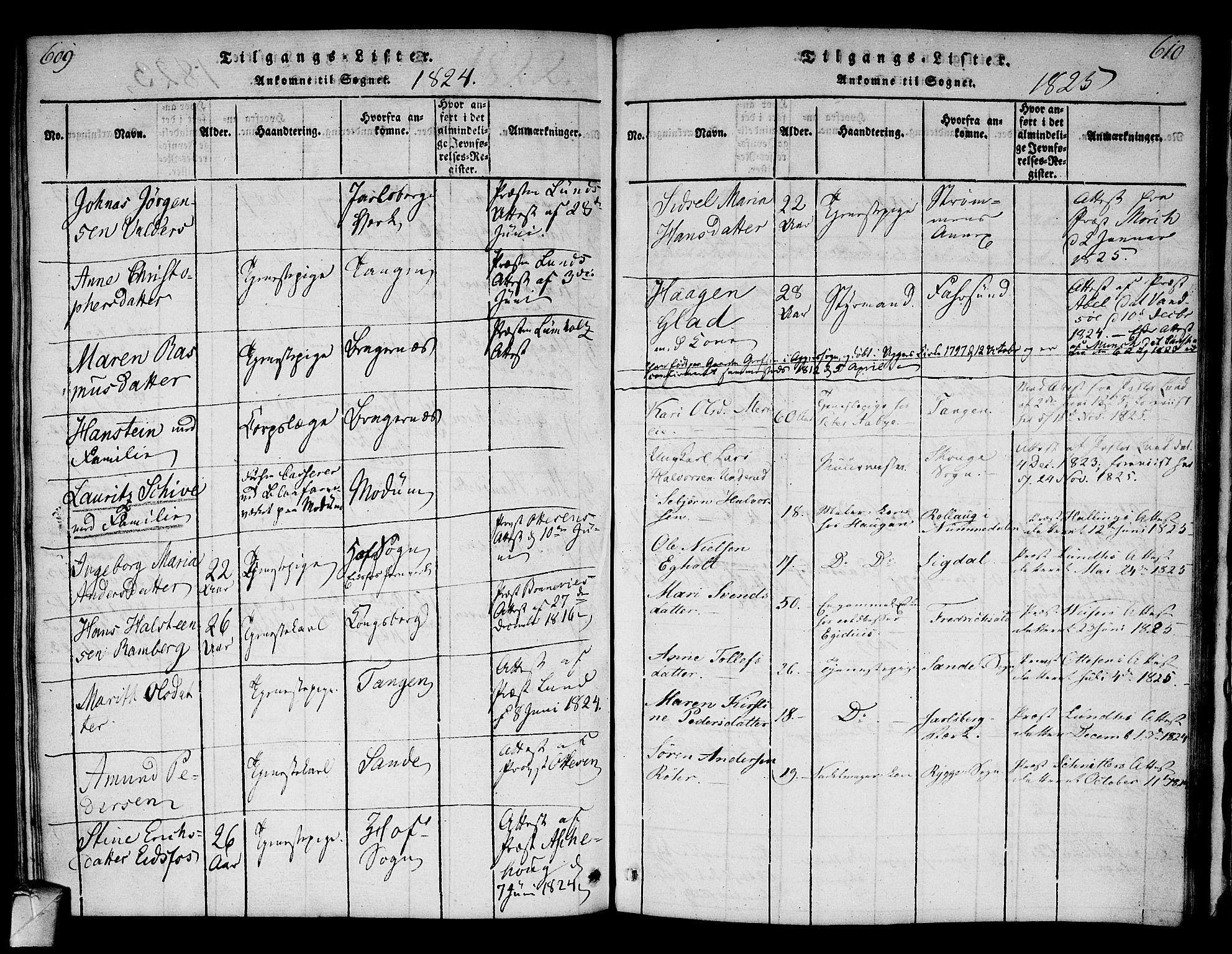 Strømsø kirkebøker, AV/SAKO-A-246/F/Fa/L0011: Parish register (official) no. I 11, 1815-1829, p. 609-610