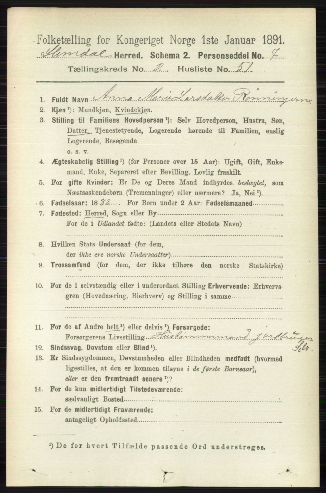 RA, 1891 census for 0811 Slemdal, 1891, p. 687