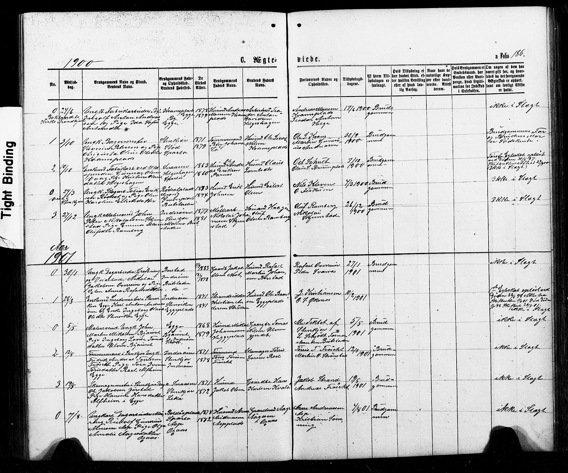 Ministerialprotokoller, klokkerbøker og fødselsregistre - Nord-Trøndelag, SAT/A-1458/740/L0380: Parish register (copy) no. 740C01, 1868-1902, p. 186