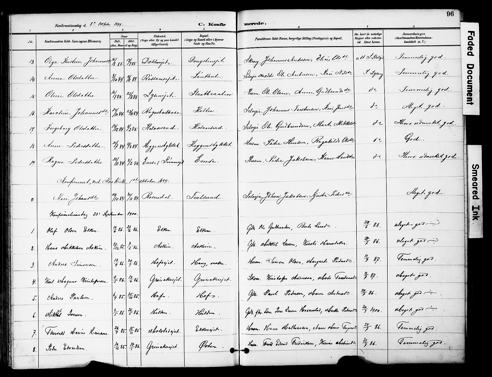 Brandbu prestekontor, SAH/PREST-114/H/Ha/Hab/L0006: Parish register (copy) no. 6, 1893-1902, p. 96