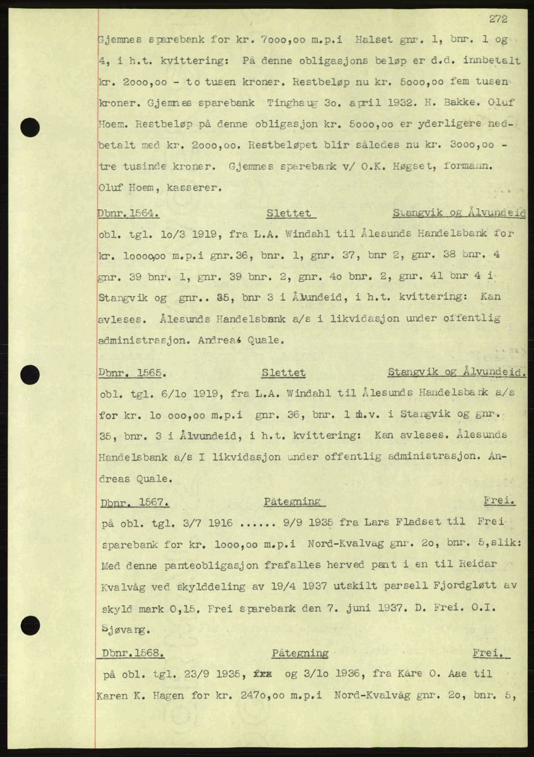 Nordmøre sorenskriveri, AV/SAT-A-4132/1/2/2Ca: Mortgage book no. C80, 1936-1939, Diary no: : 1564/1937