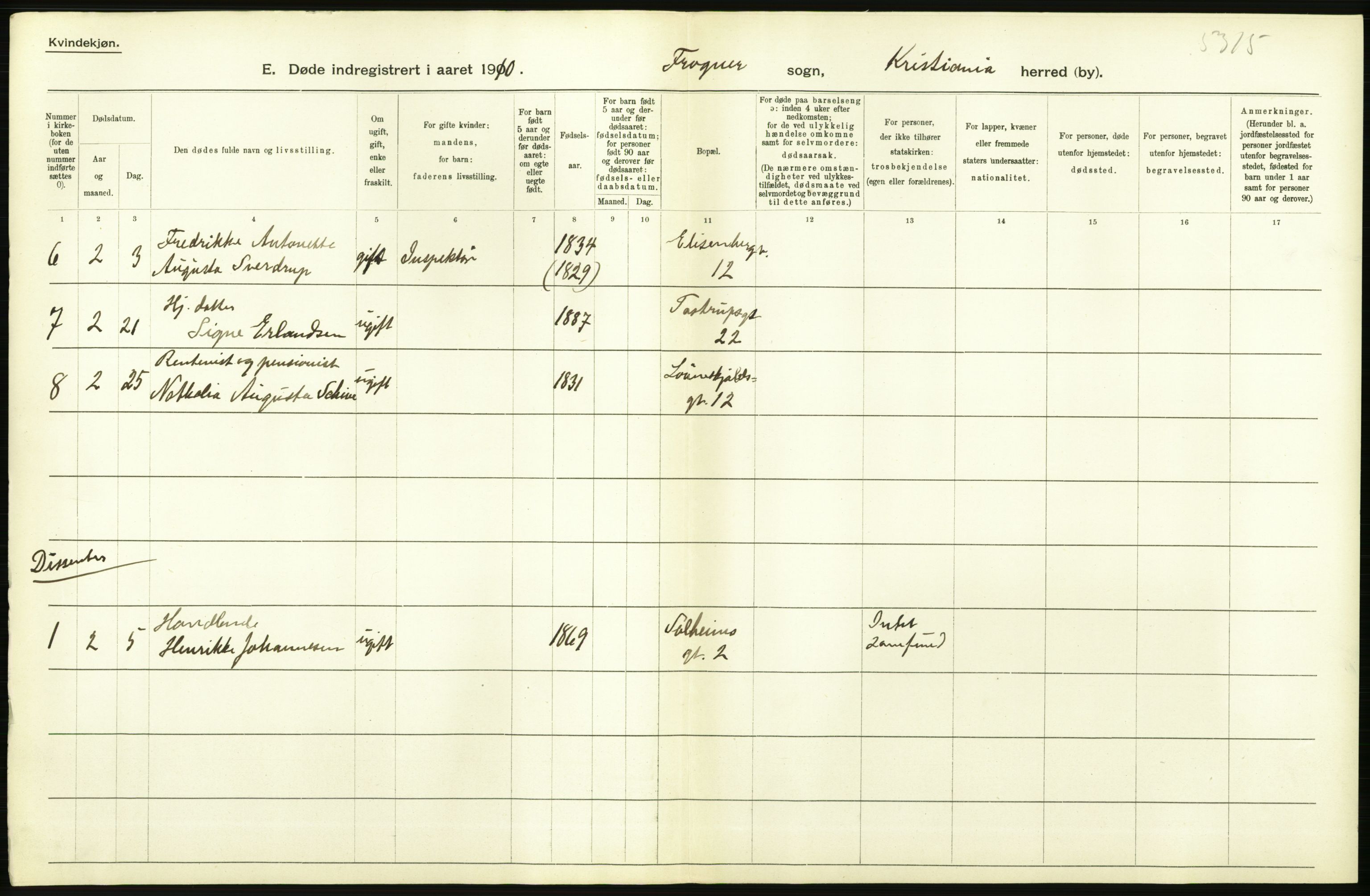 Statistisk sentralbyrå, Sosiodemografiske emner, Befolkning, AV/RA-S-2228/D/Df/Dfa/Dfah/L0008: Kristiania: Døde, 1910, p. 450