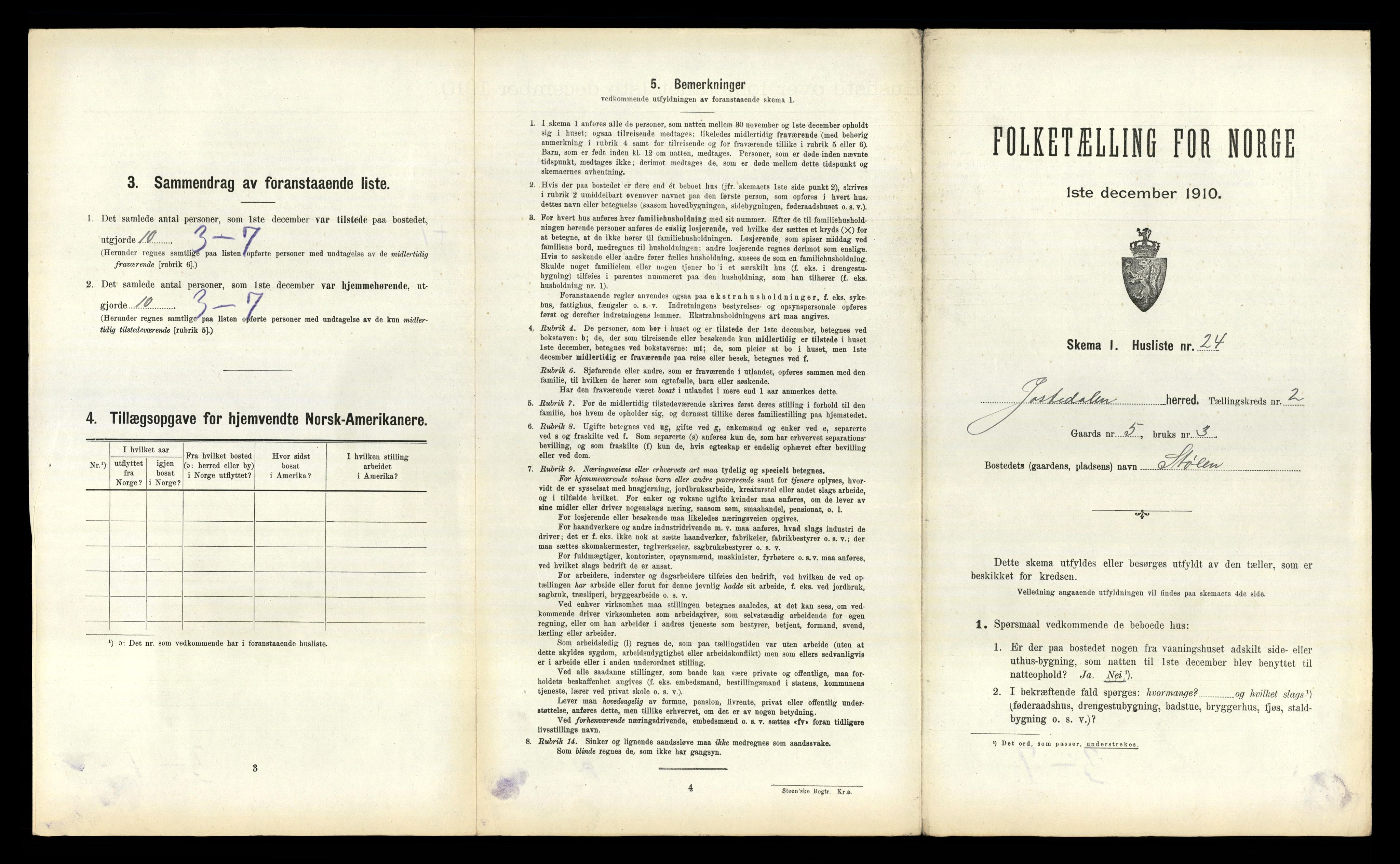 RA, 1910 census for Jostedal, 1910, p. 117