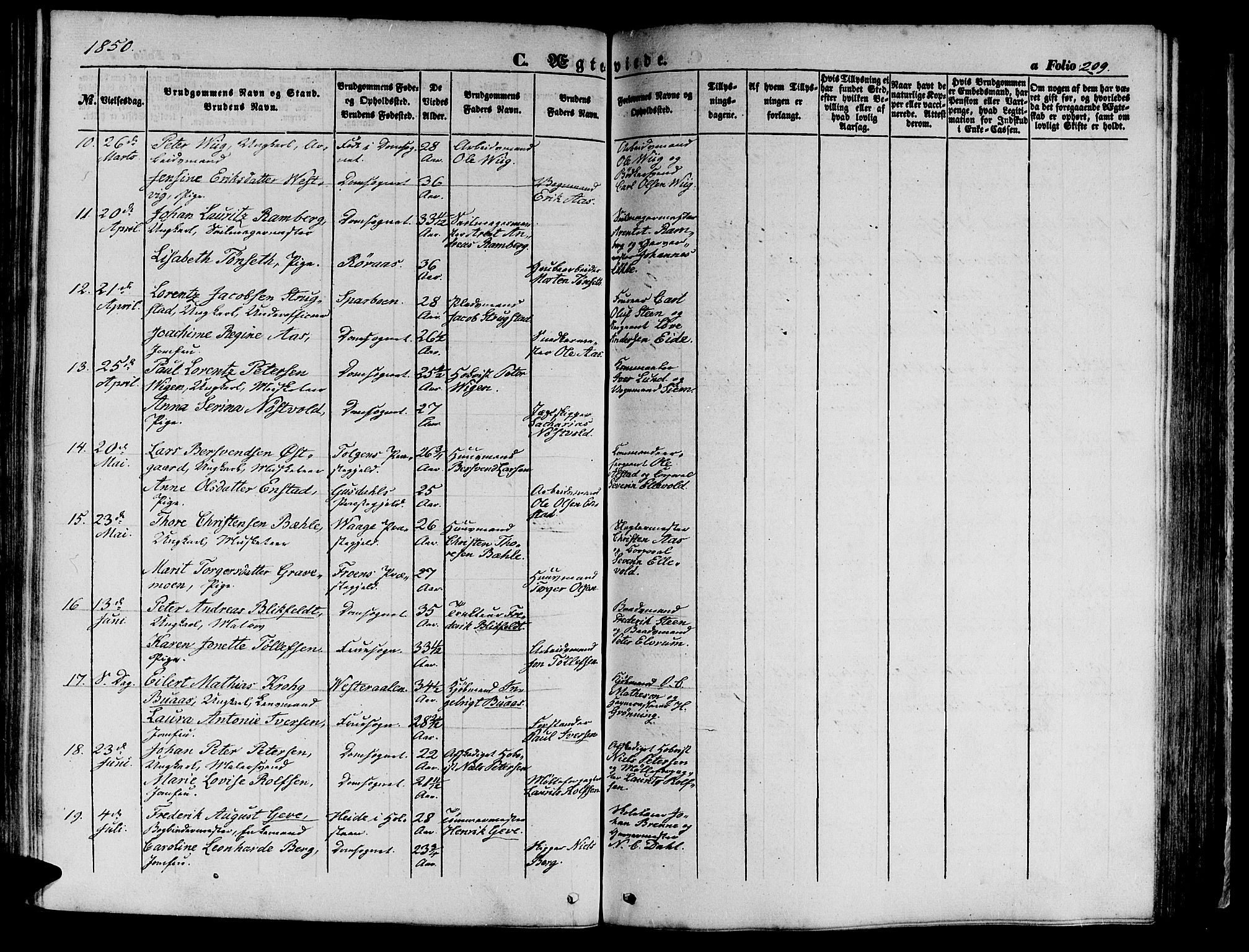 Ministerialprotokoller, klokkerbøker og fødselsregistre - Sør-Trøndelag, SAT/A-1456/602/L0137: Parish register (copy) no. 602C05, 1846-1856, p. 209