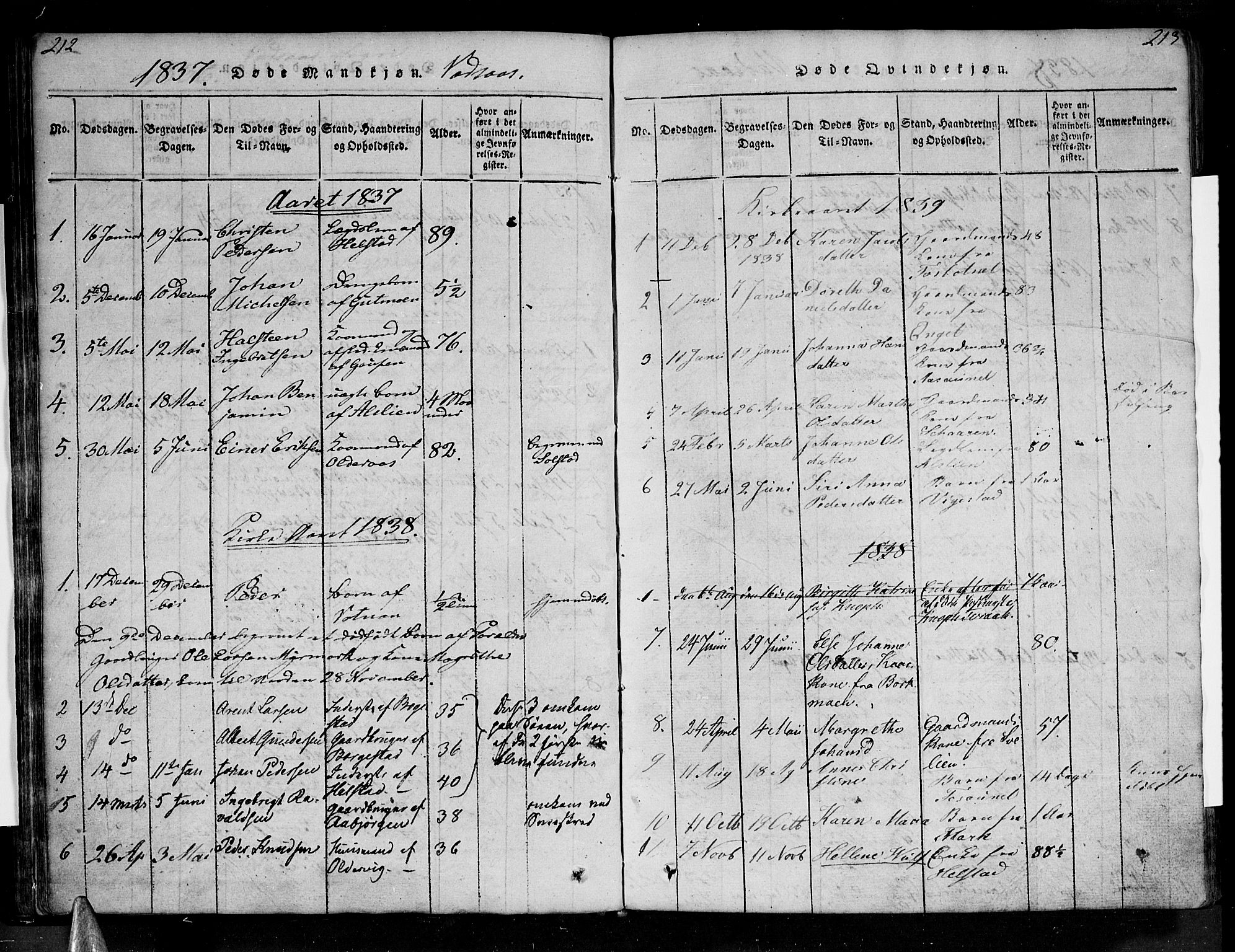 Ministerialprotokoller, klokkerbøker og fødselsregistre - Nordland, AV/SAT-A-1459/810/L0142: Parish register (official) no. 810A06 /1, 1819-1841, p. 212-213