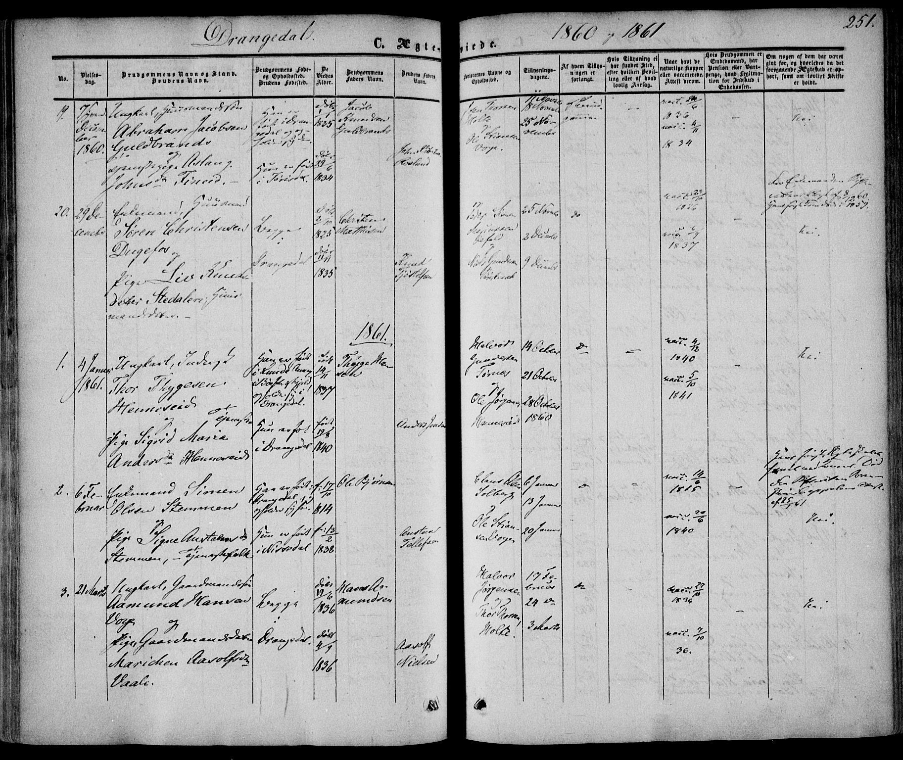 Drangedal kirkebøker, SAKO/A-258/F/Fa/L0008: Parish register (official) no. 8, 1857-1871, p. 251