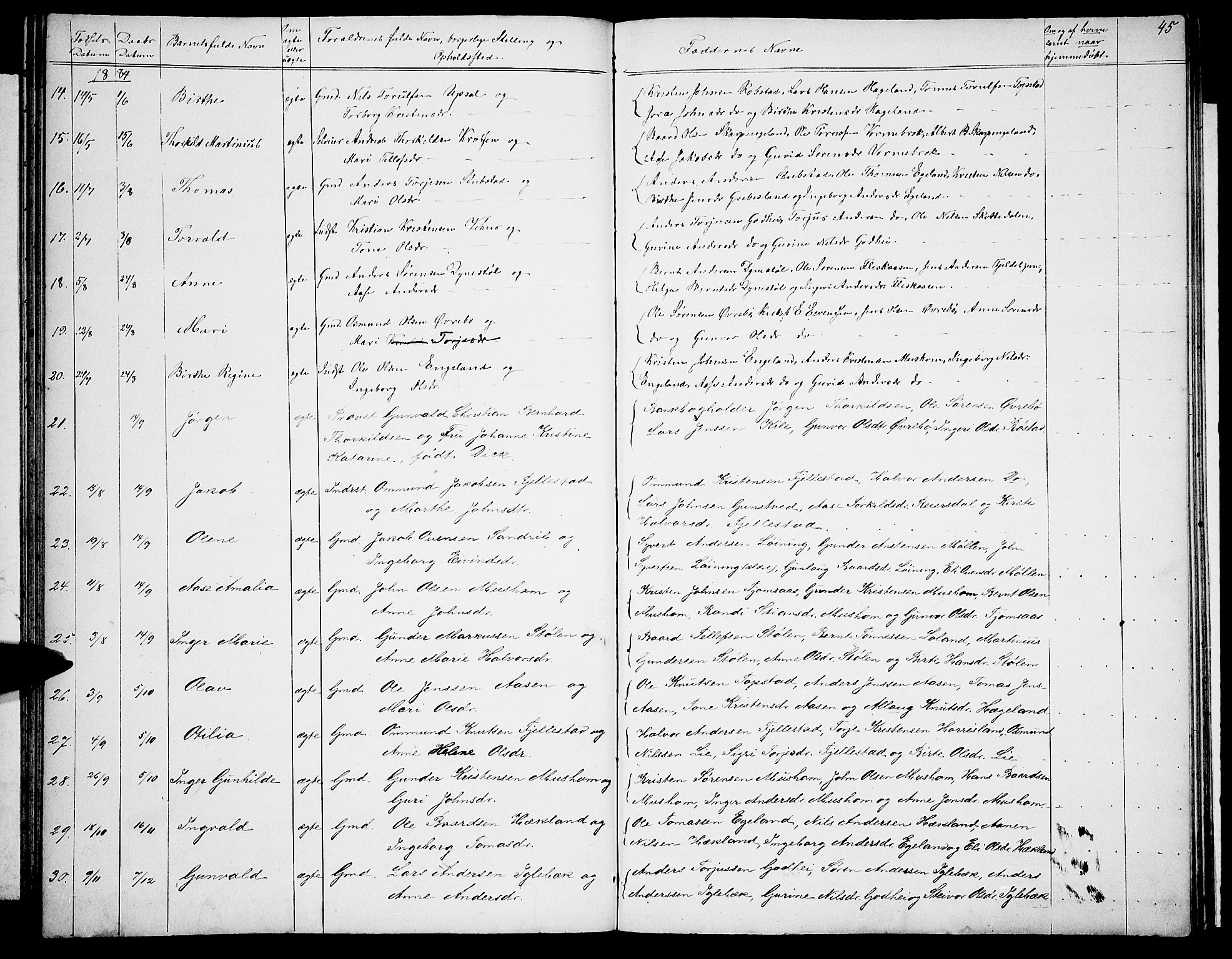 Vennesla sokneprestkontor, AV/SAK-1111-0045/Fb/Fbc/L0002: Parish register (copy) no. B 2, 1858-1894, p. 45