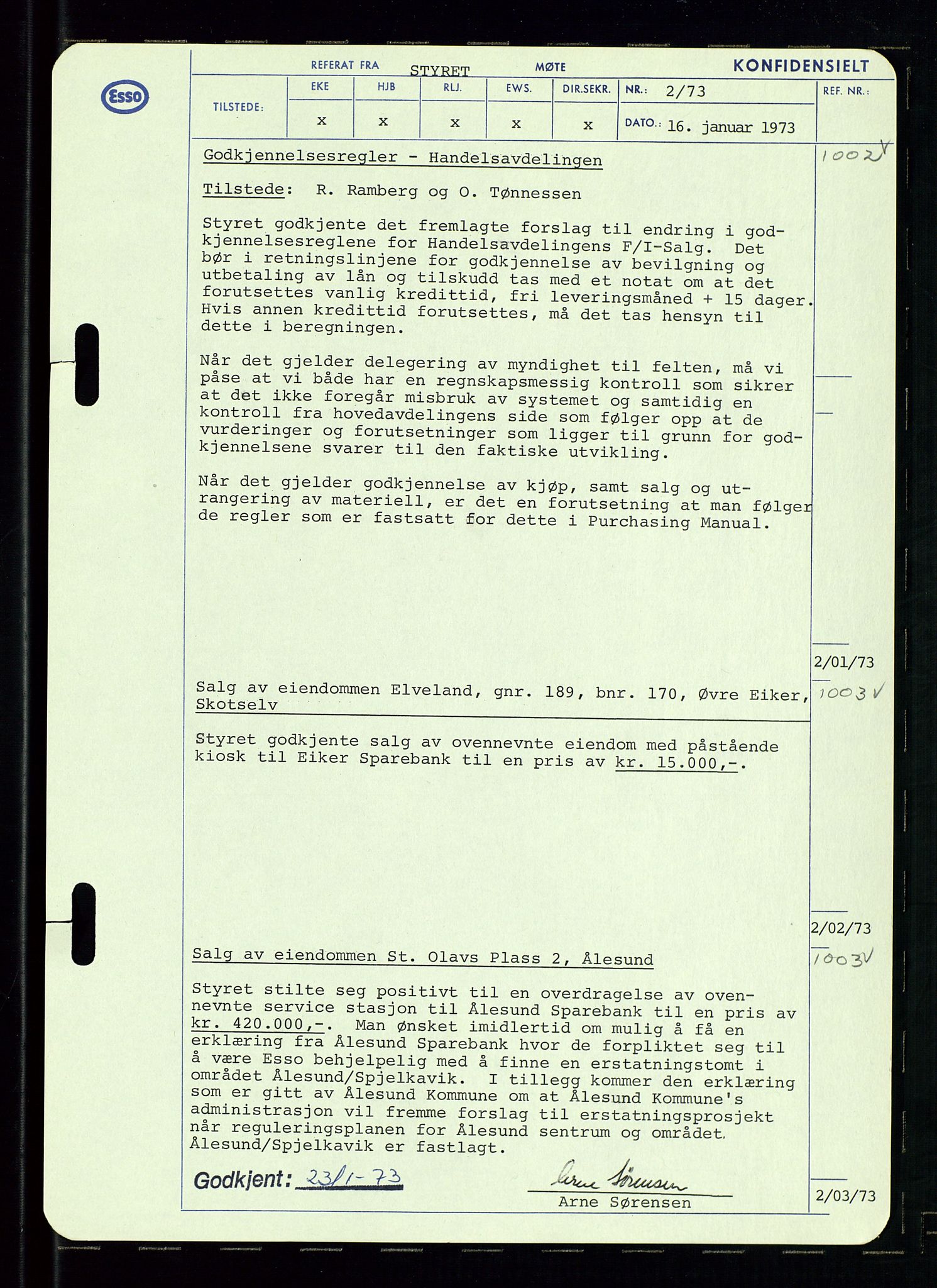 Pa 0982 - Esso Norge A/S, AV/SAST-A-100448/A/Aa/L0003/0002: Den administrerende direksjon Board minutes (styrereferater) og Bedriftforsamlingsprotokoll / Den administrerende direksjon Board minutes (styrereferater), 1970-1974, p. 91