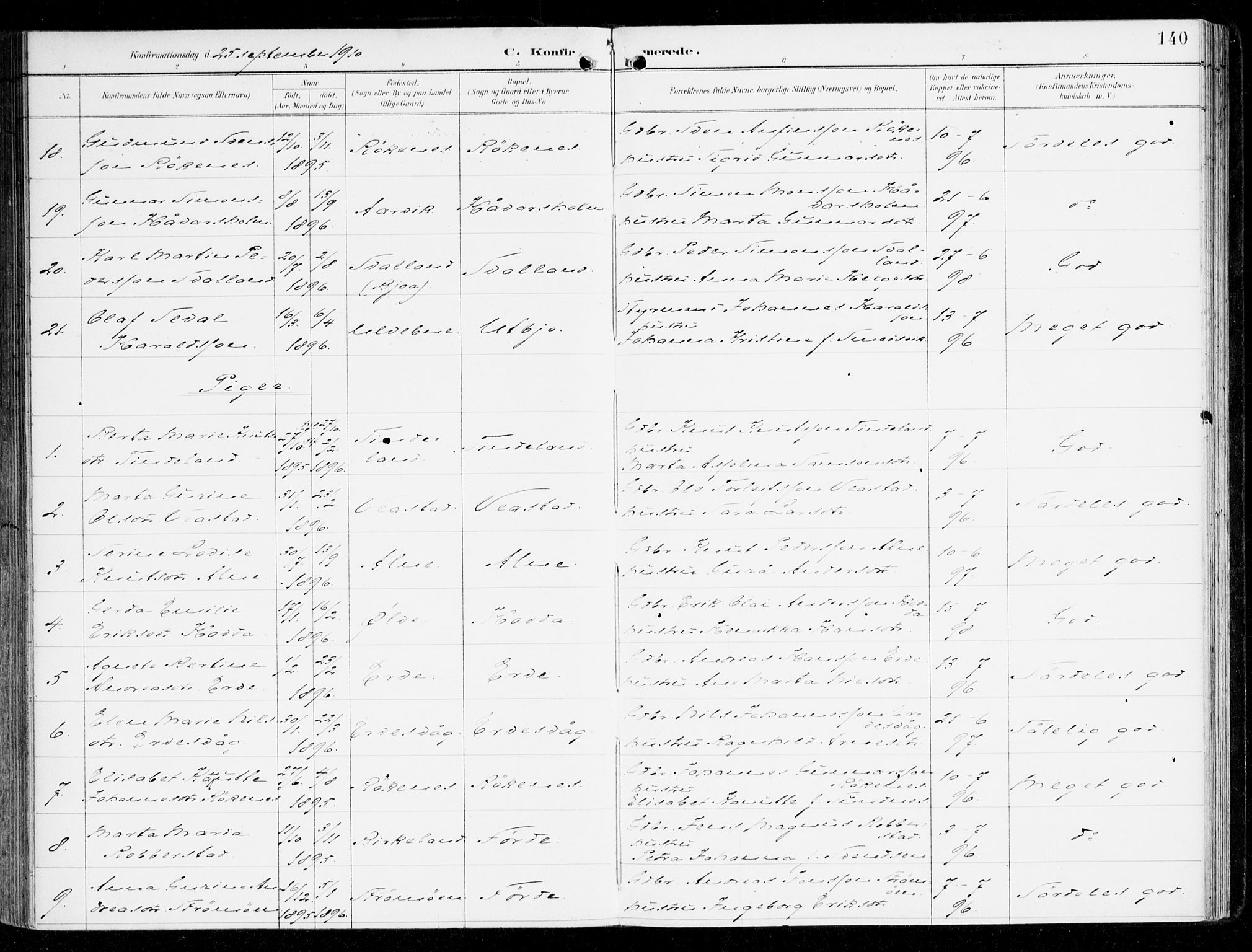 Sveio Sokneprestembete, AV/SAB-A-78501/H/Haa: Parish register (official) no. D 2, 1894-1916, p. 140