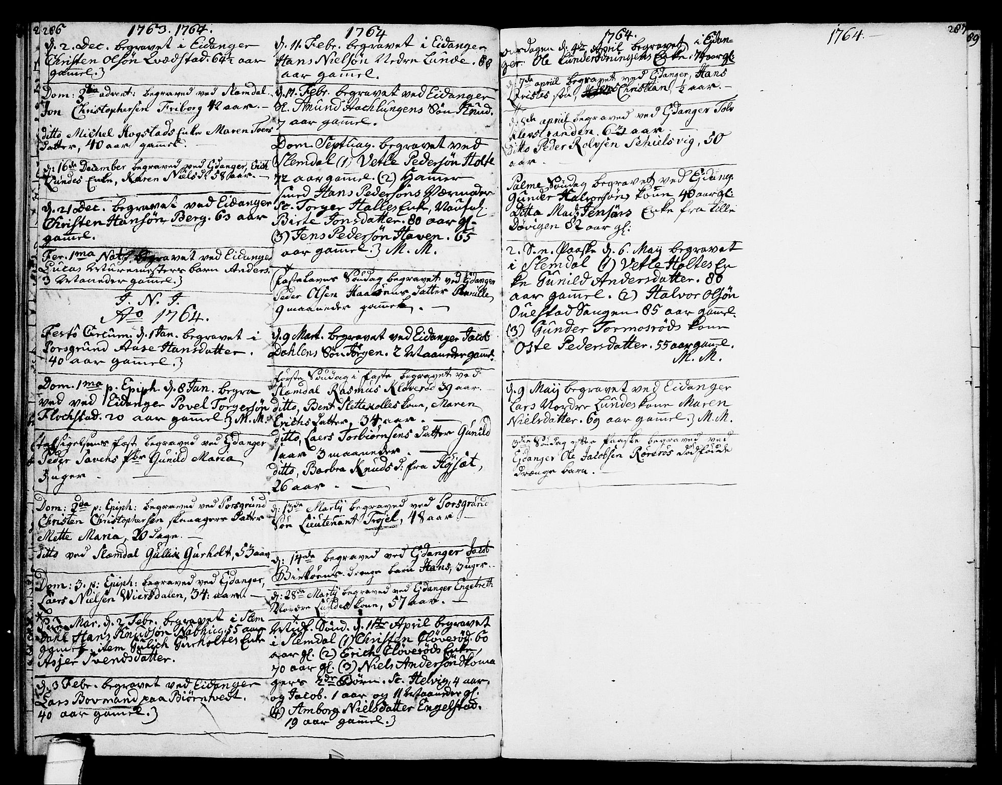 Eidanger kirkebøker, SAKO/A-261/F/Fa/L0005: Parish register (official) no. 5, 1760-1764, p. 286-287