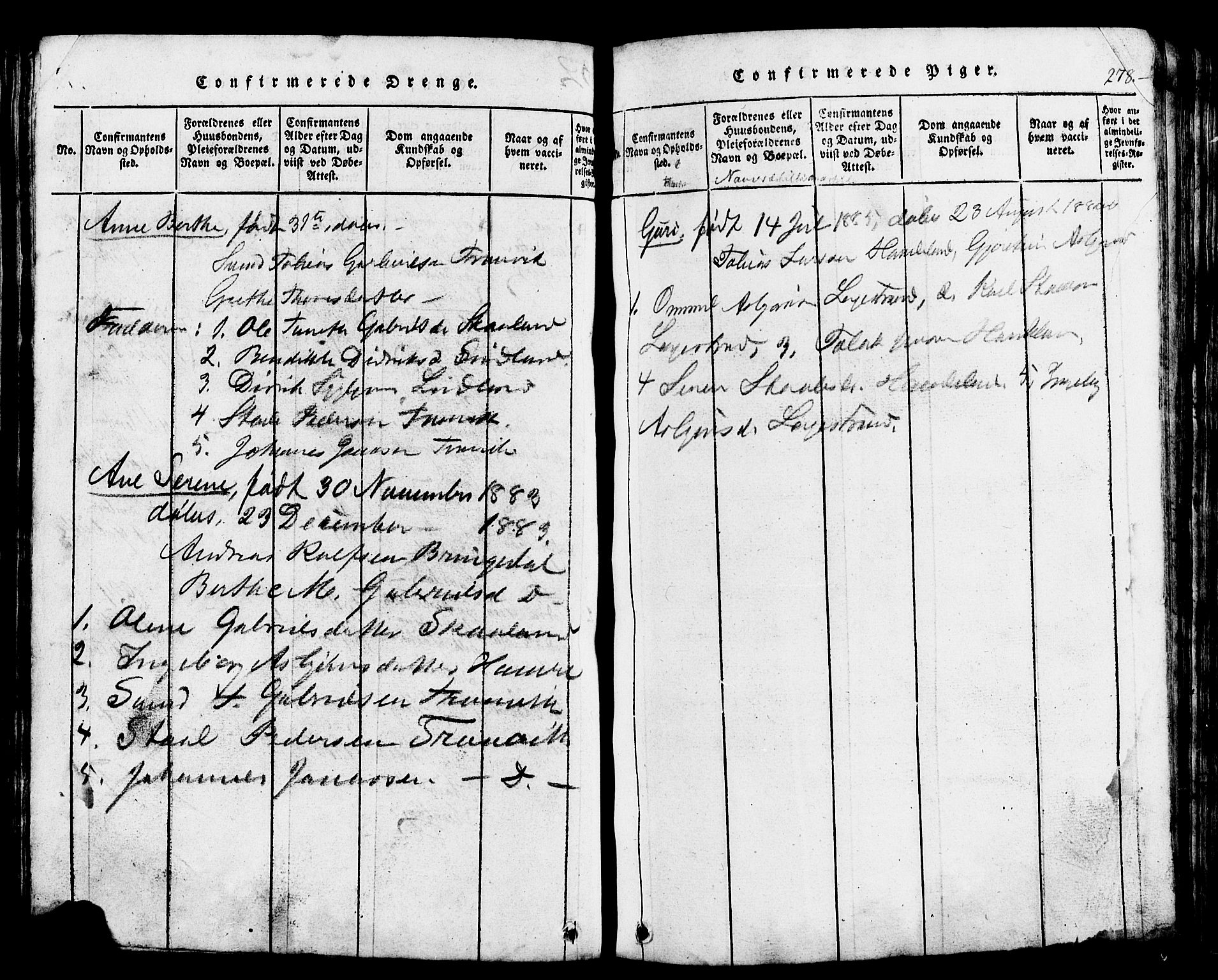 Lund sokneprestkontor, SAST/A-101809/S07/L0002: Parish register (copy) no. B 2, 1816-1832, p. 278