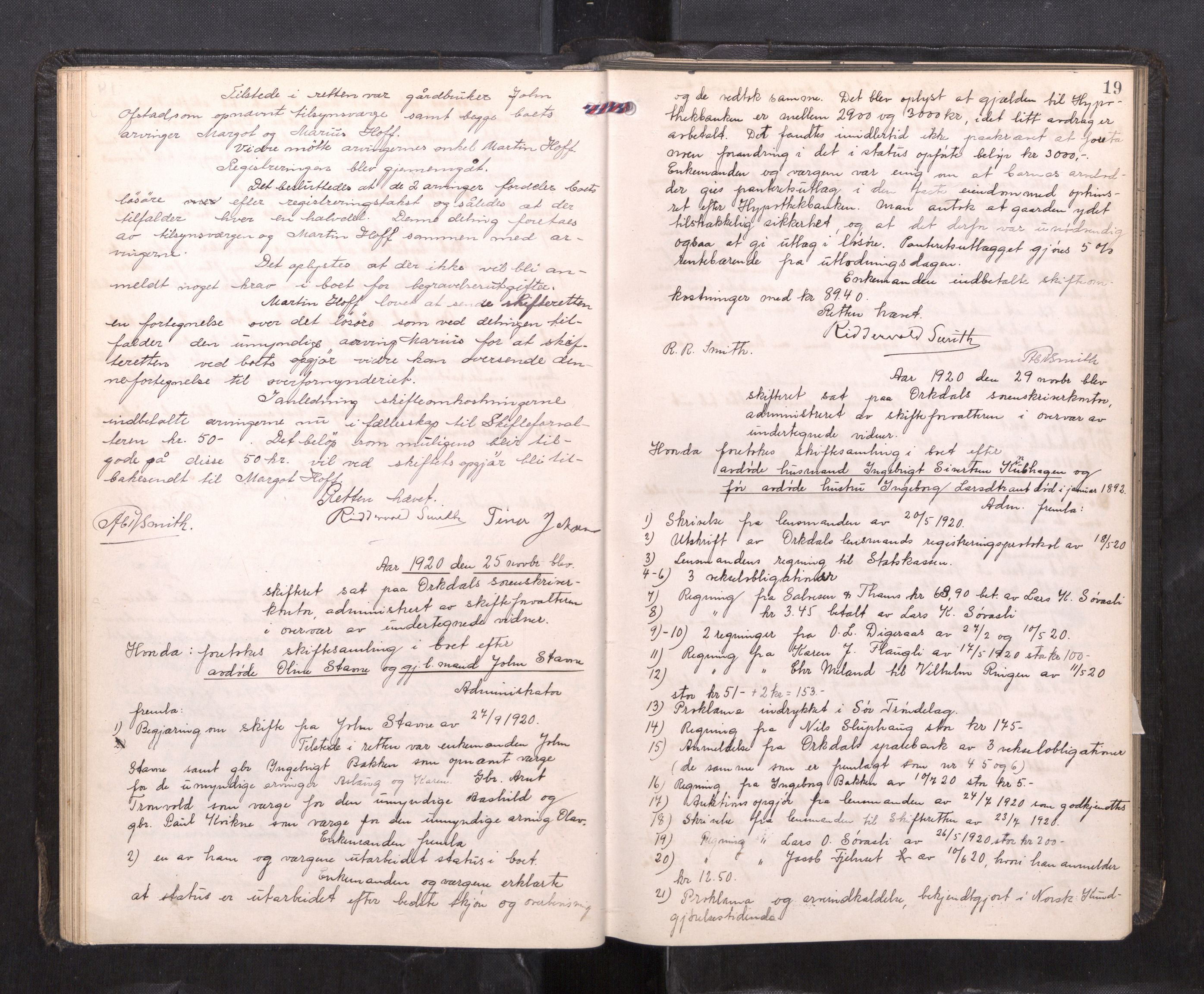 Orkdal sorenskriveri, AV/SAT-A-4169/1/3/3B/L0015: Skiftebehandlingsprotokoll, 1919-1927, p. 18b-19a