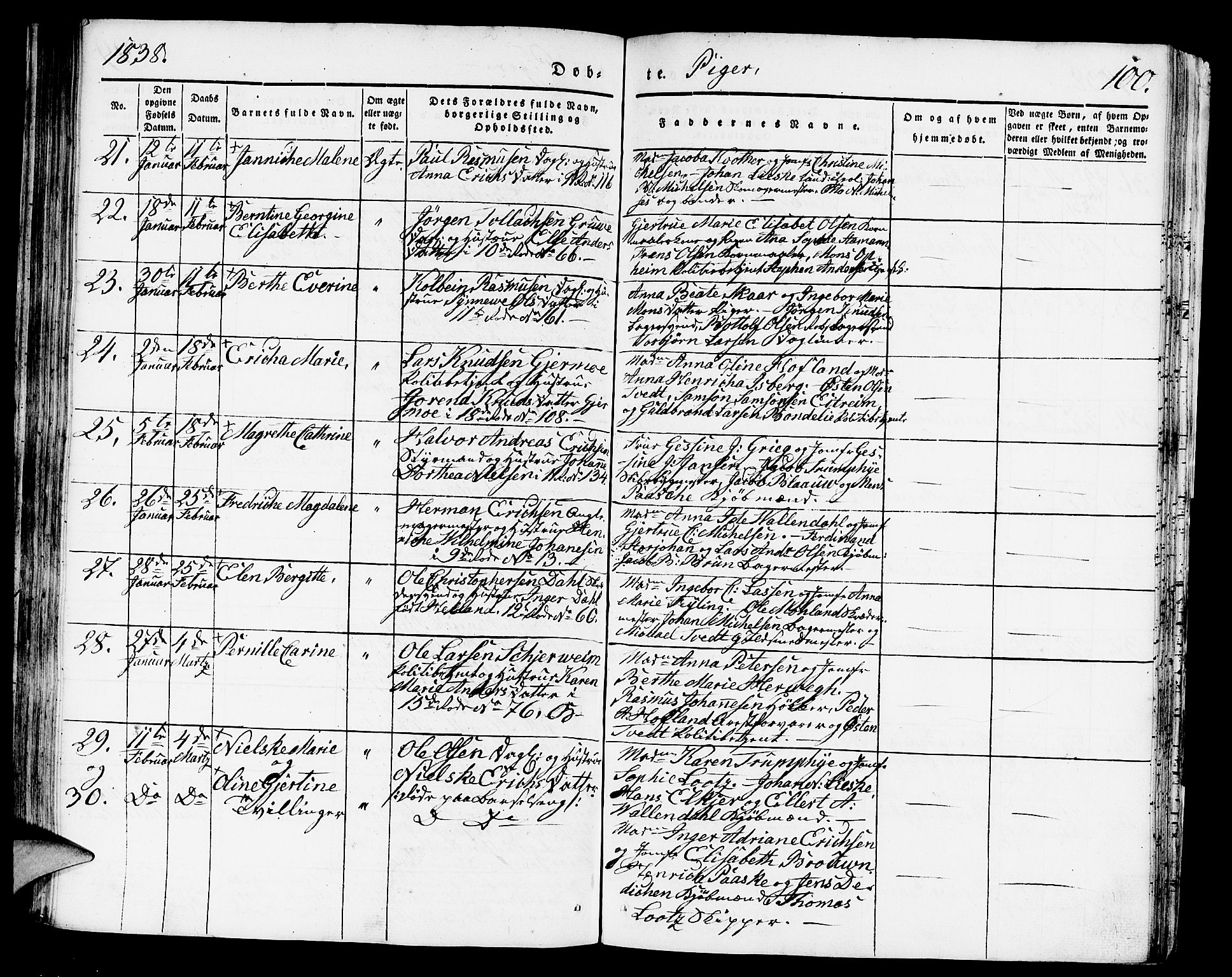 Domkirken sokneprestembete, SAB/A-74801/H/Hab/L0008: Parish register (copy) no. B 1, 1836-1841, p. 100