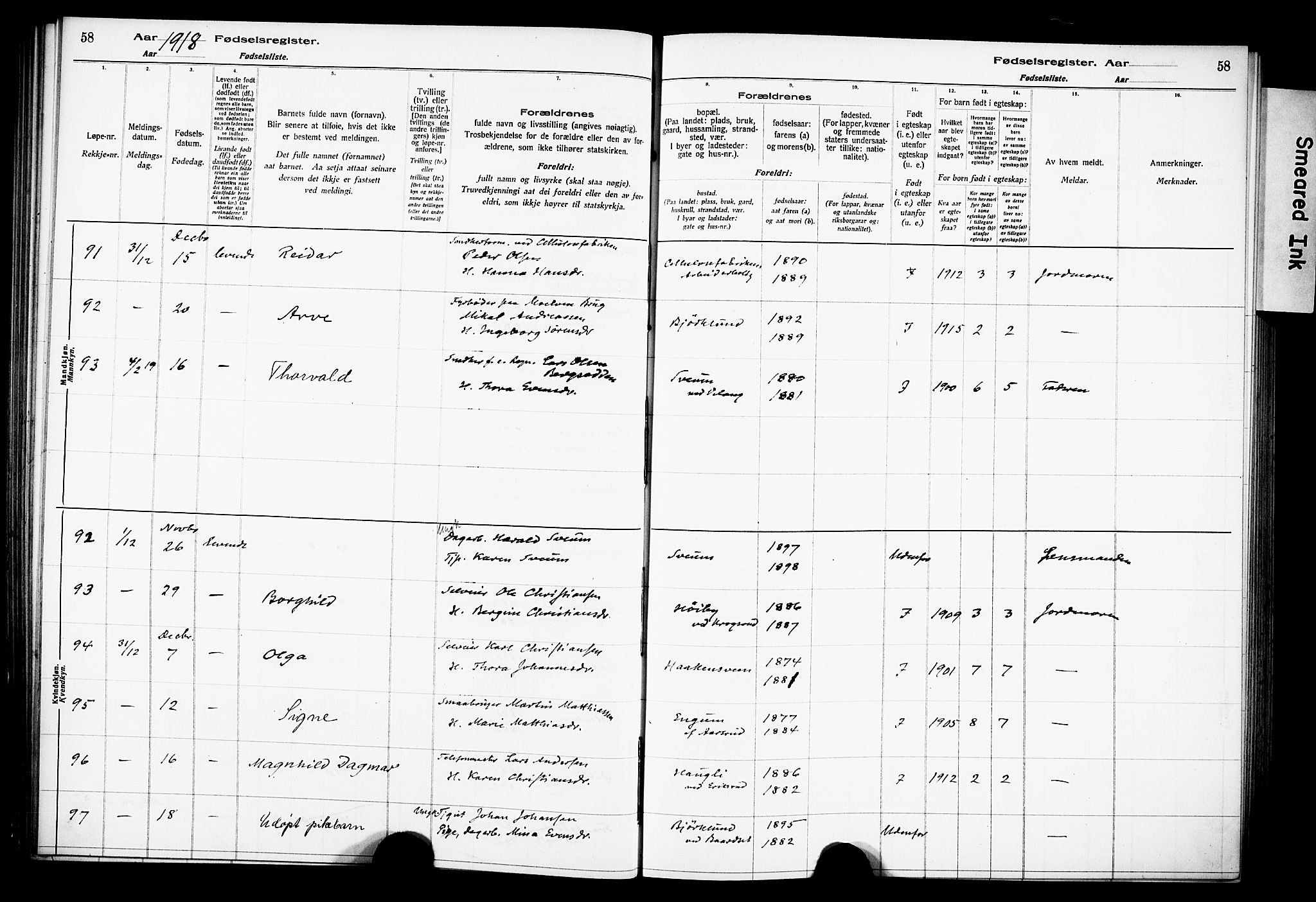 Ringsaker prestekontor, AV/SAH-PREST-014/O/Oa/L0001: Birth register no. 1, 1916-1925, p. 58