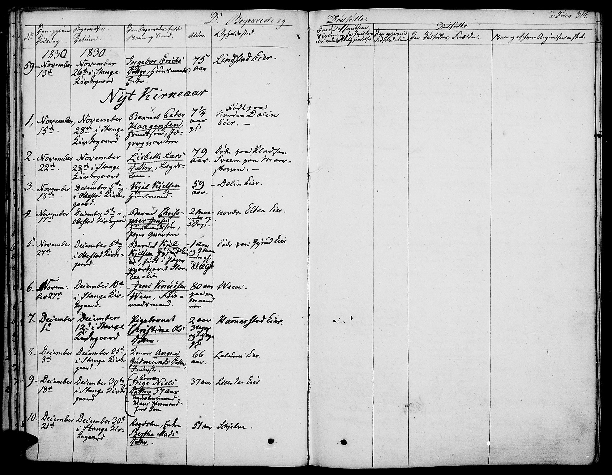 Stange prestekontor, SAH/PREST-002/K/L0009: Parish register (official) no. 9, 1826-1835, p. 314