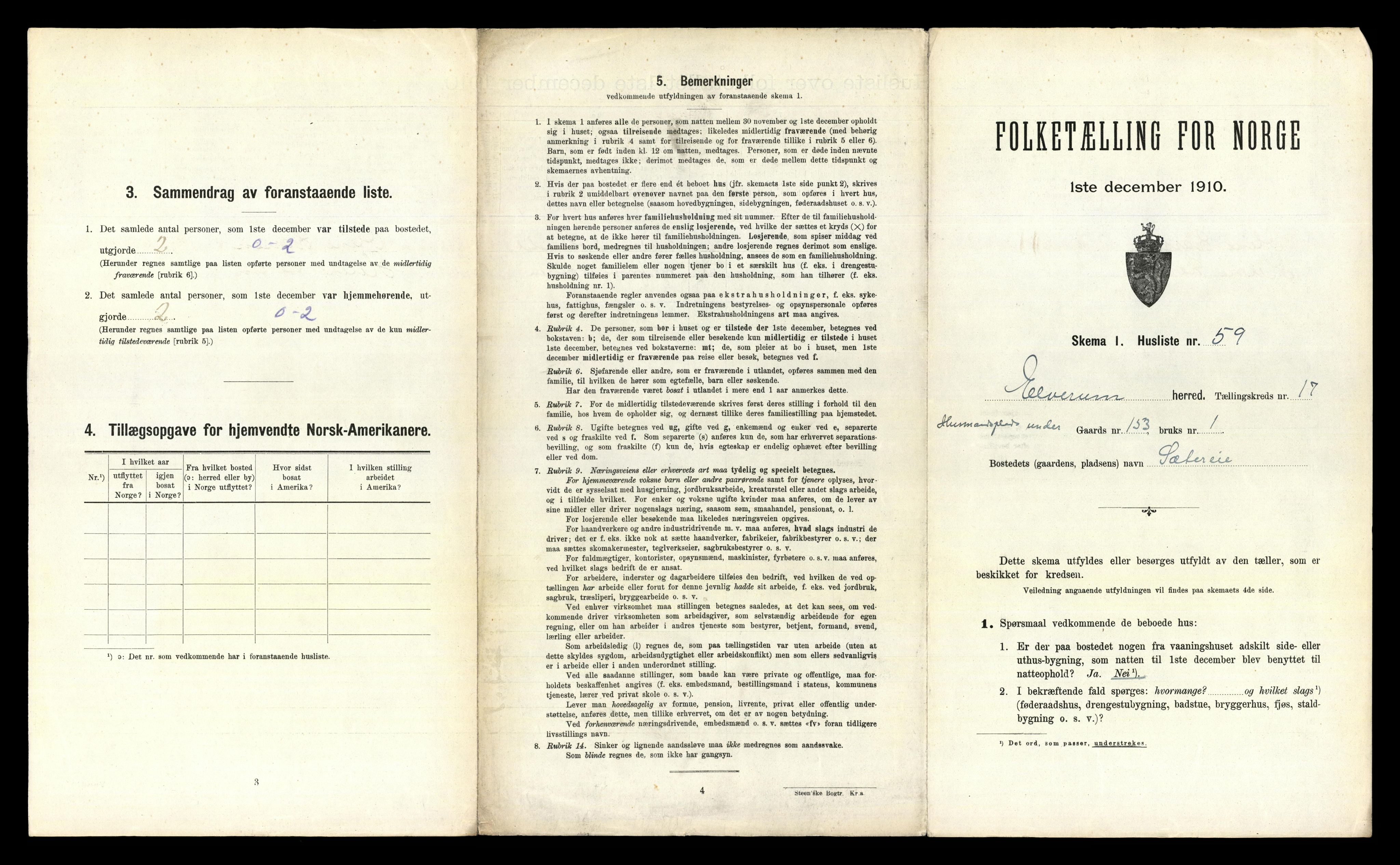 RA, 1910 census for Elverum, 1910, p. 3013