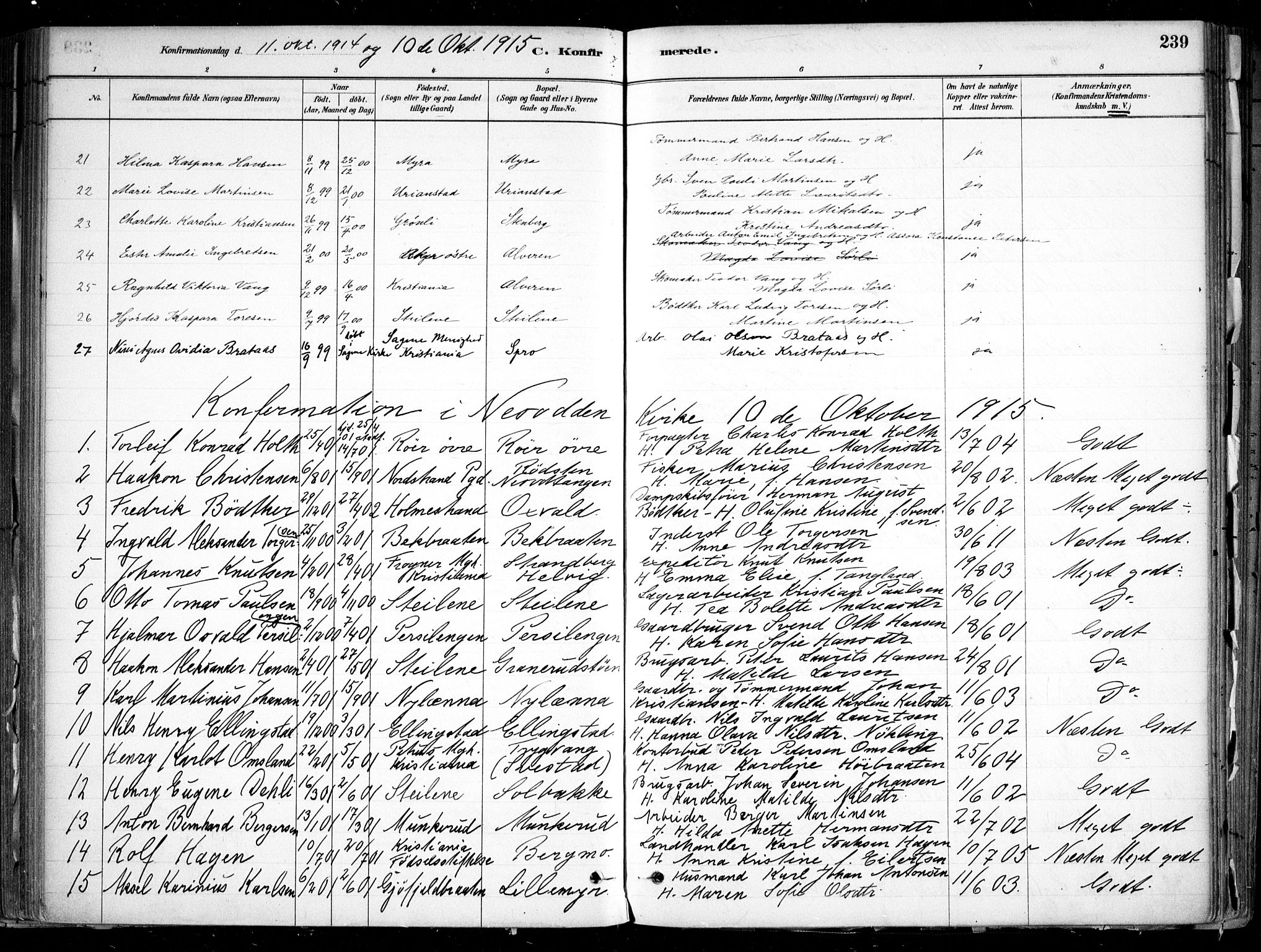 Nesodden prestekontor Kirkebøker, AV/SAO-A-10013/F/Fa/L0009: Parish register (official) no. I 9, 1880-1915, p. 239