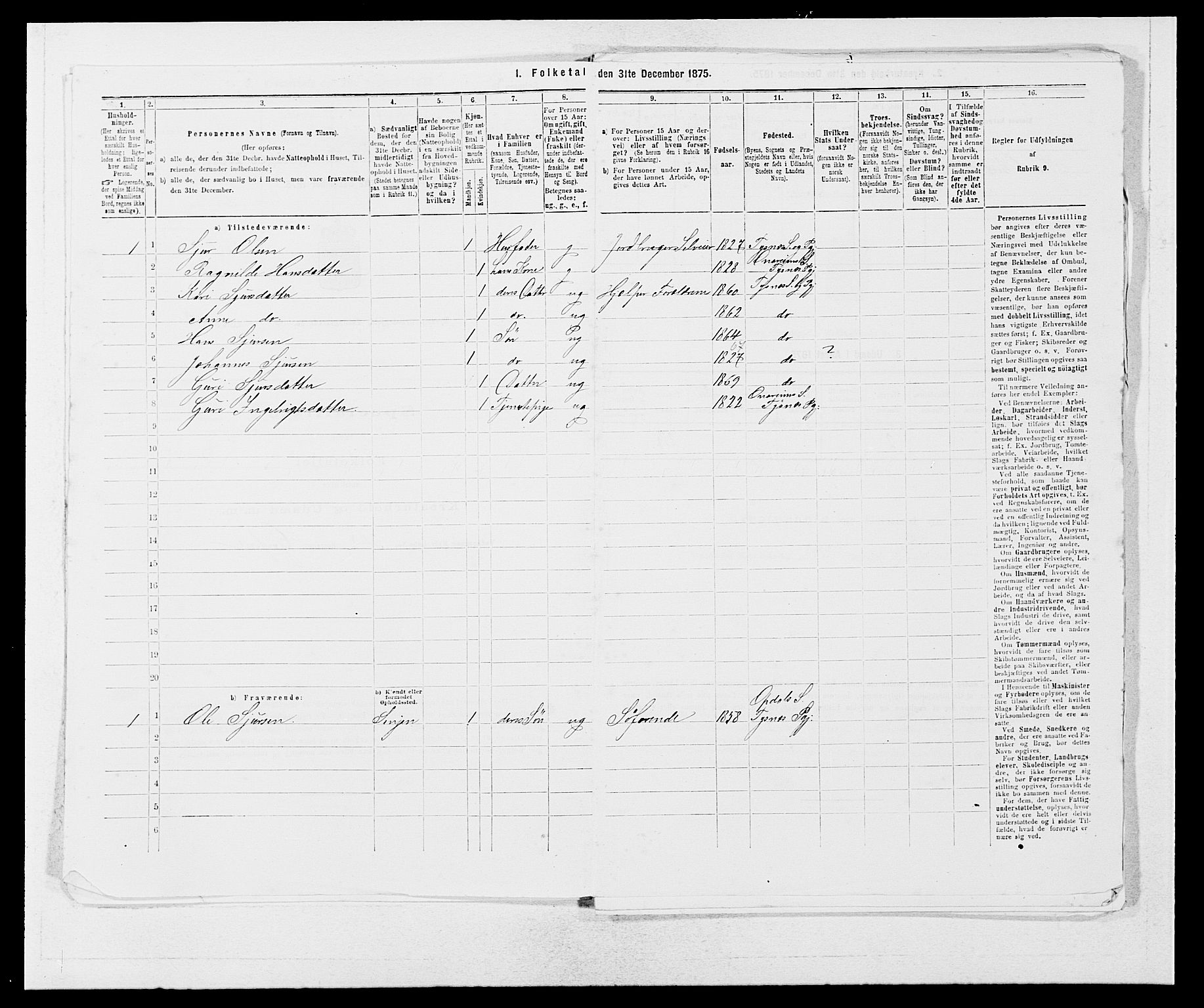 SAB, 1875 census for 1223P Tysnes, 1875, p. 1028