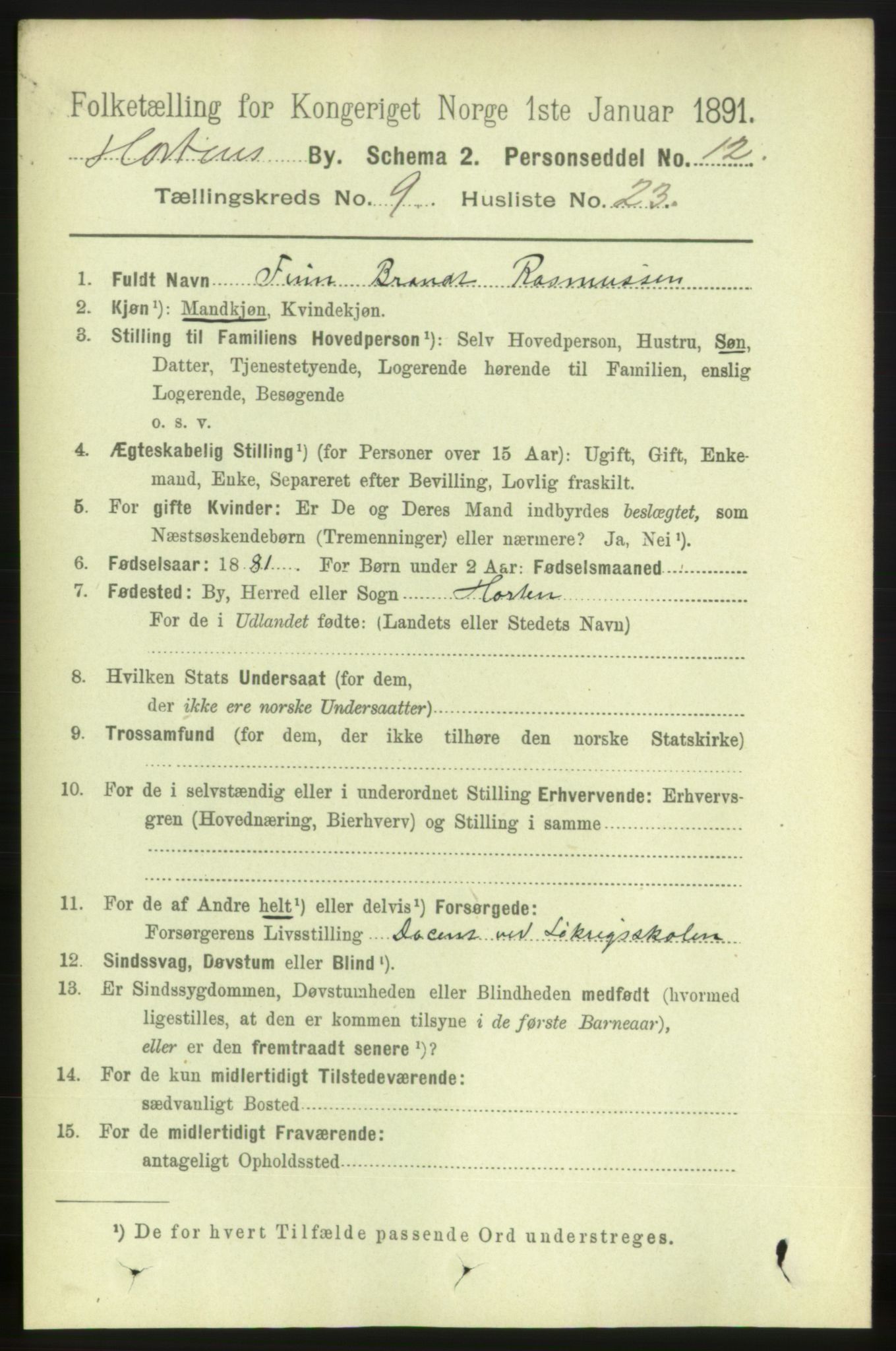 RA, 1891 census for 0703 Horten, 1891, p. 5774